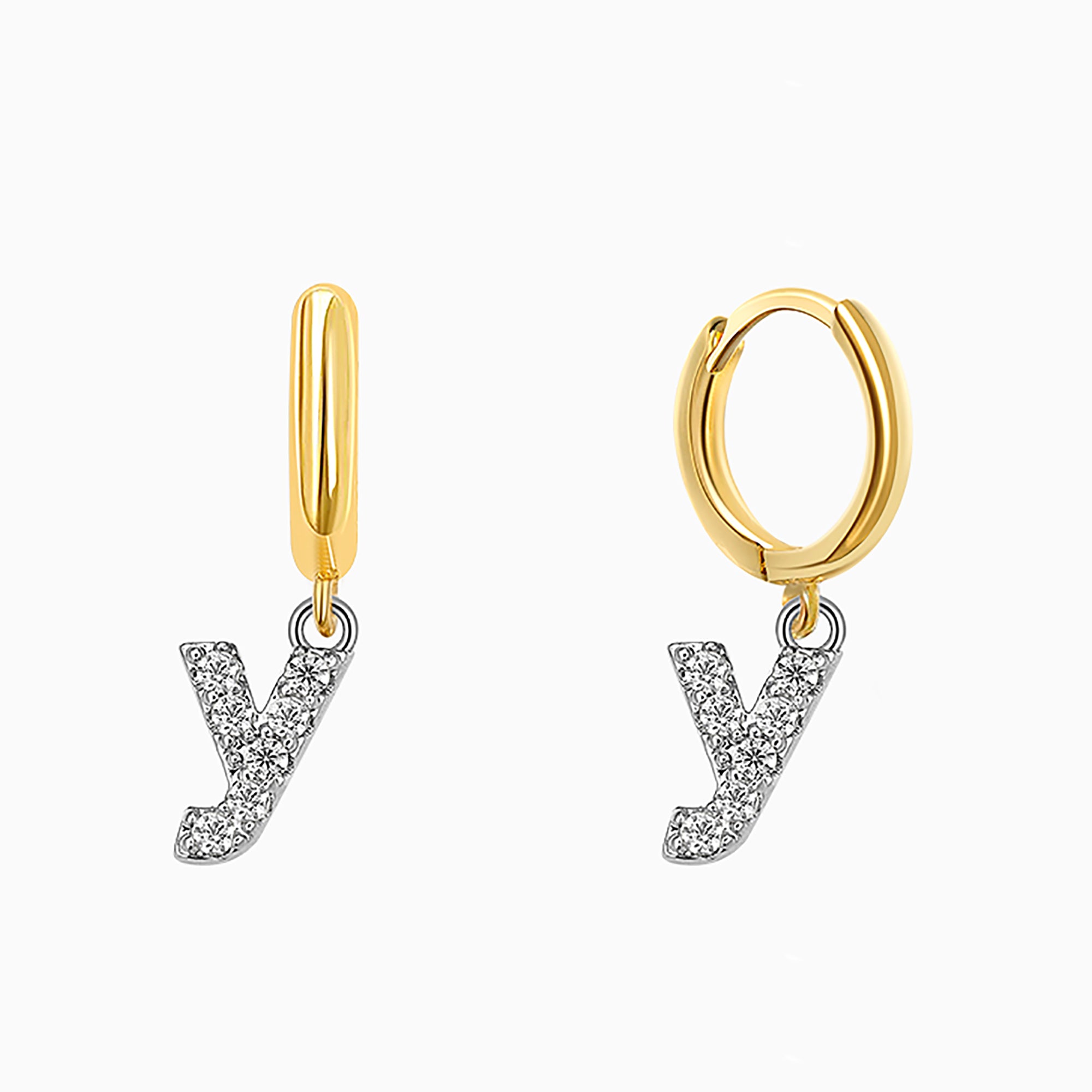 18K Gold Plated CZ initial Letter Hoop Earrings  Dangle