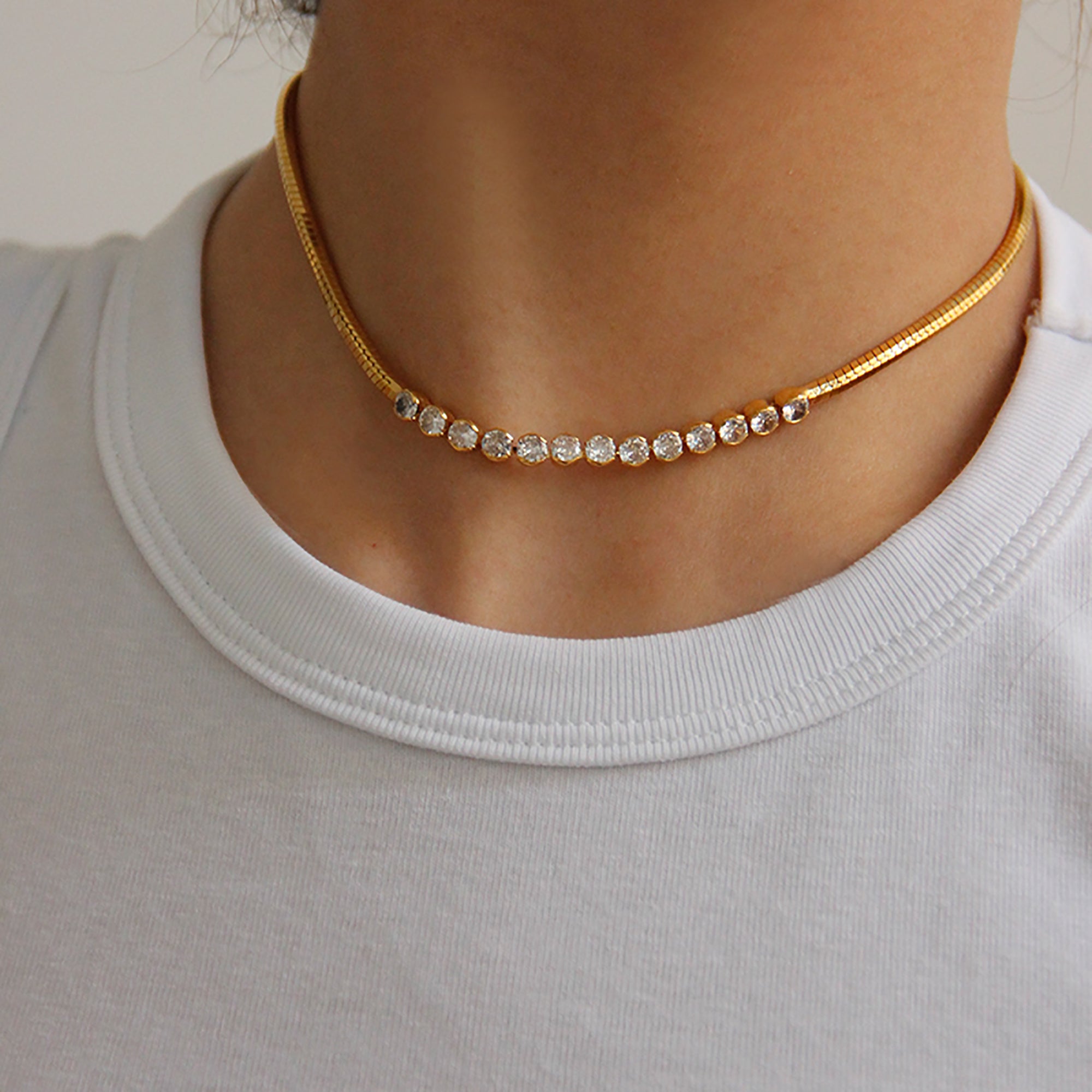 18K Gold Plated Round CZ Choker Necklace