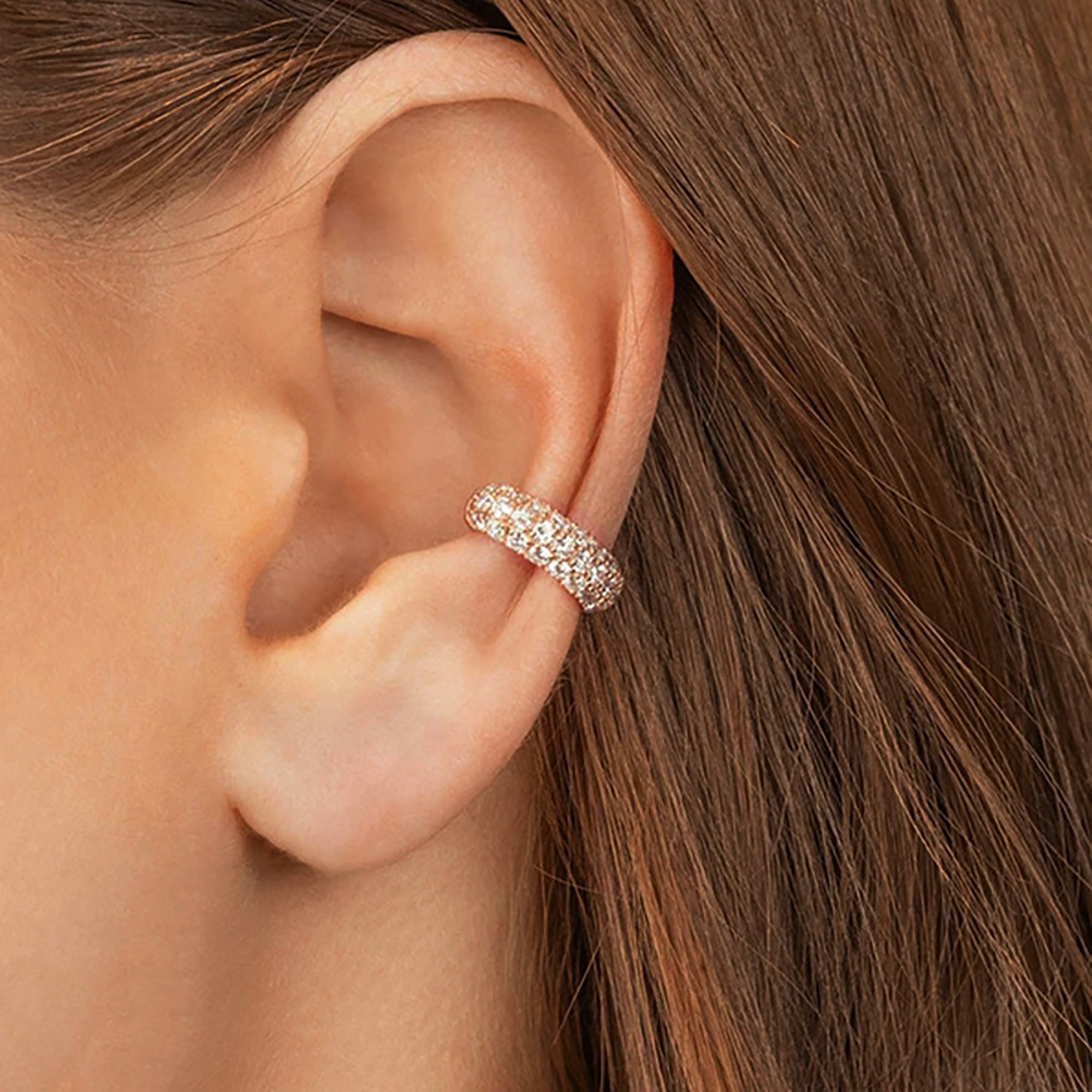 18K Gold Simple CZ EarCuff Hoop Earrings