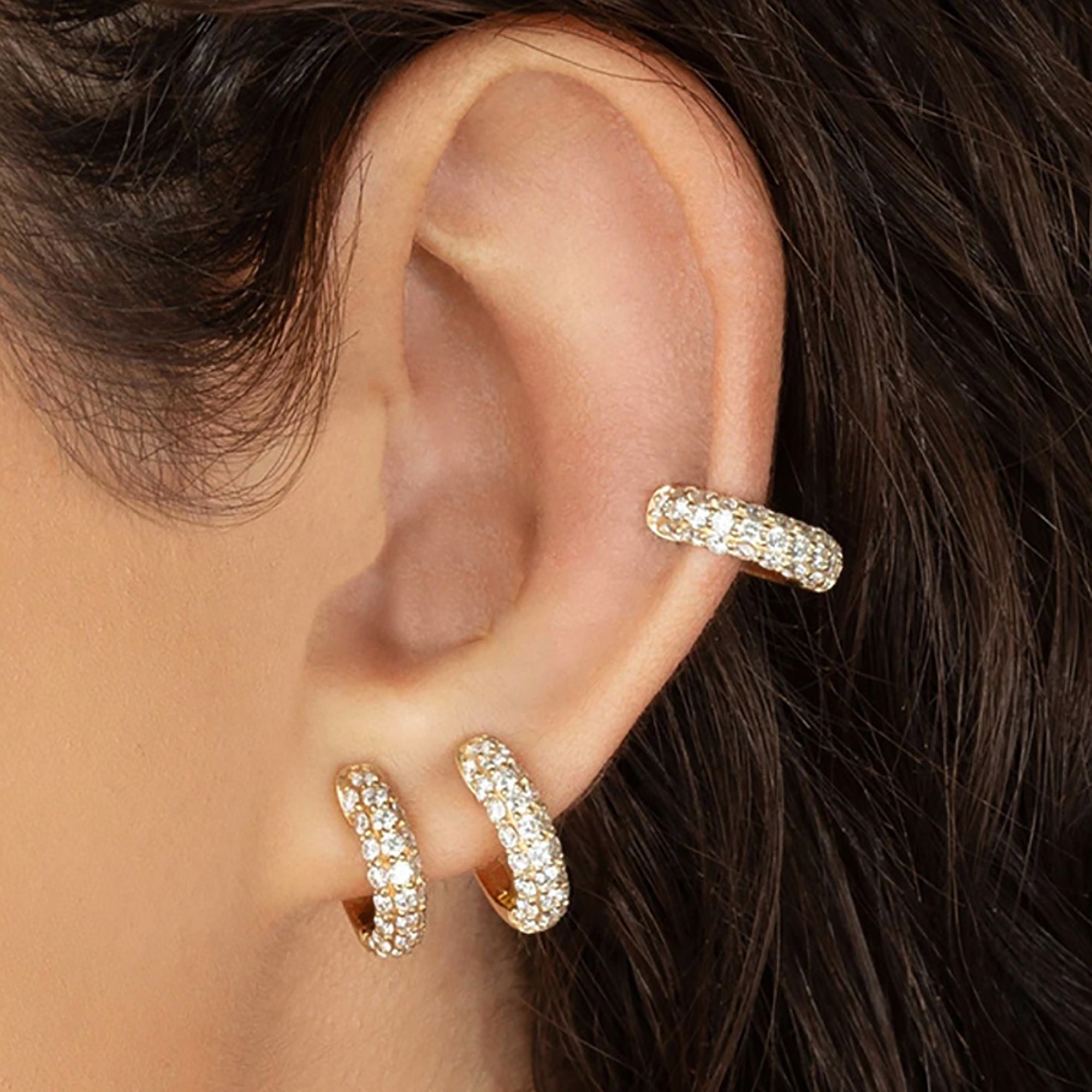 18K Gold Simple CZ EarCuff Hoop Earrings