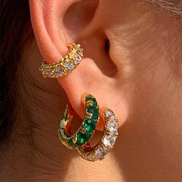 18K Gold CZ Hoop Earrings