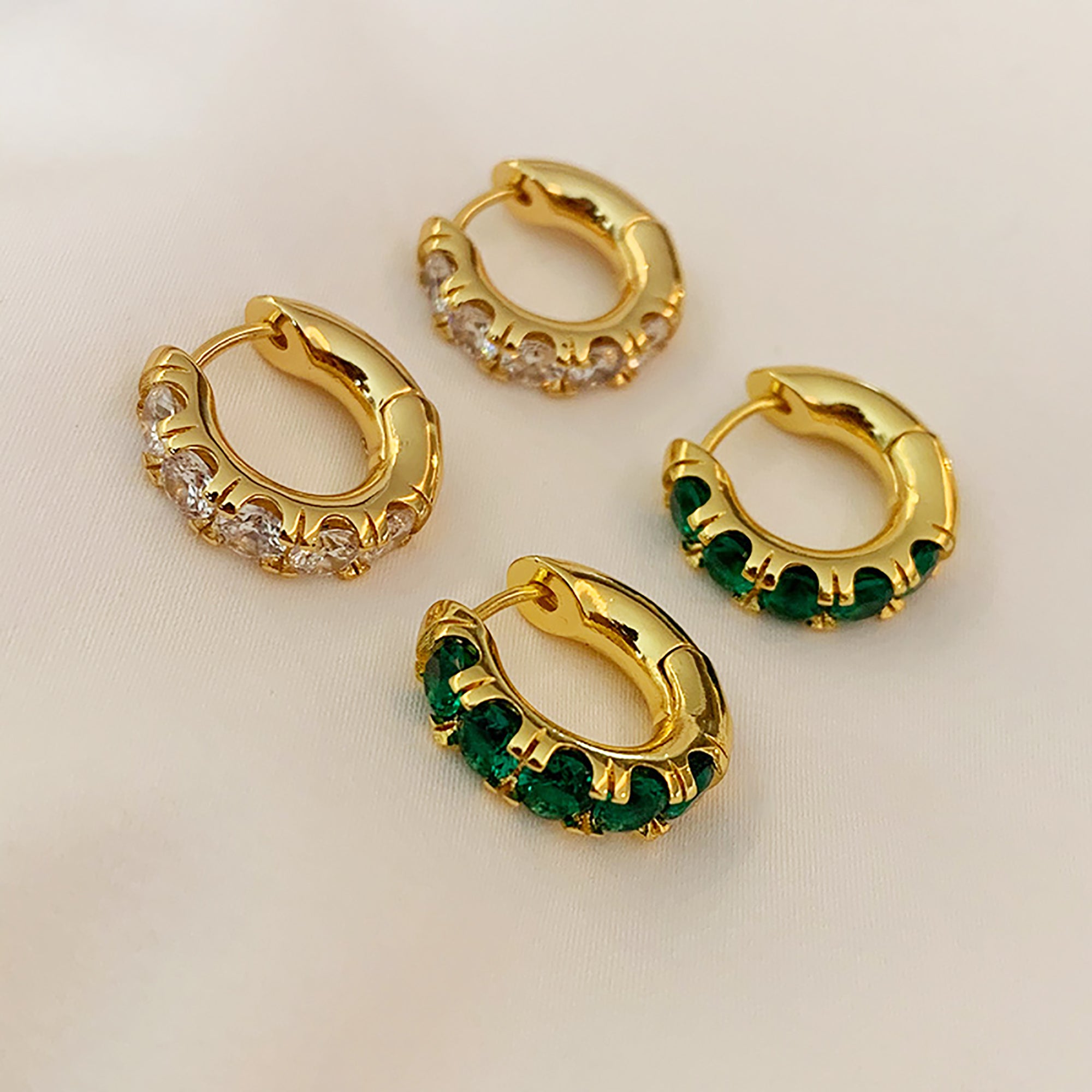 18K Gold CZ Hoop Earrings