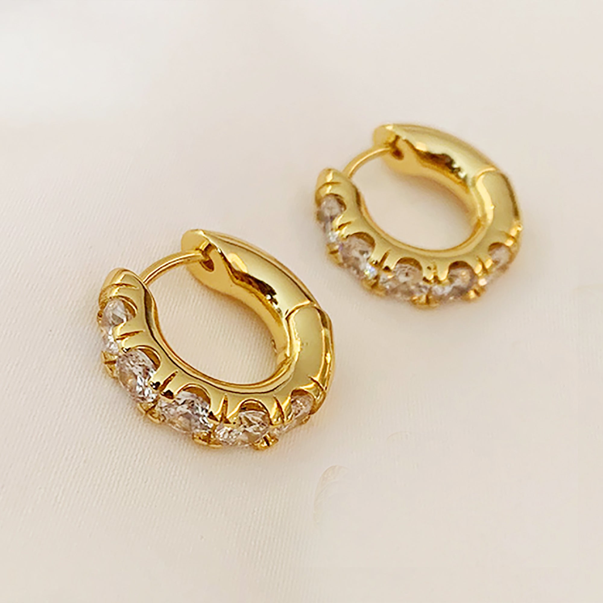 18K Gold CZ Hoop Earrings