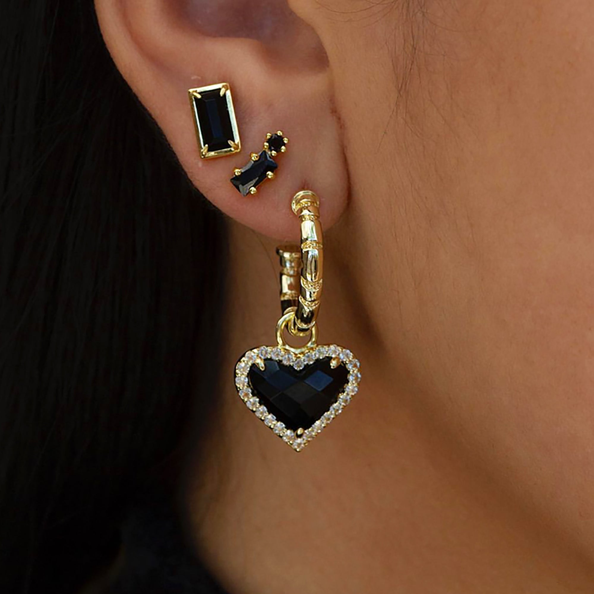 18K Gold Plated Vintage CZHeart Dangle Hoop Earrings