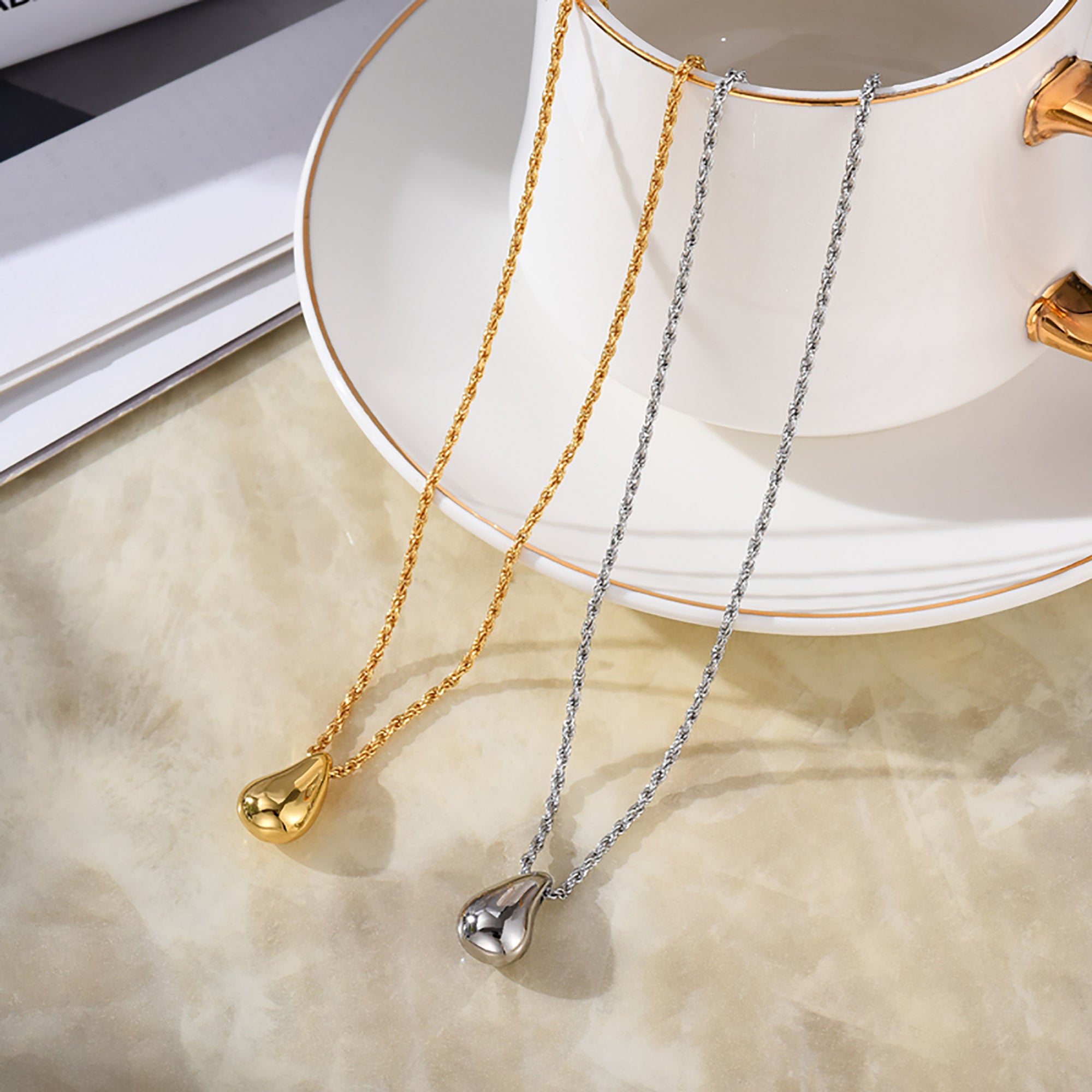 Gold Plated Teardrop Pendant Necklace