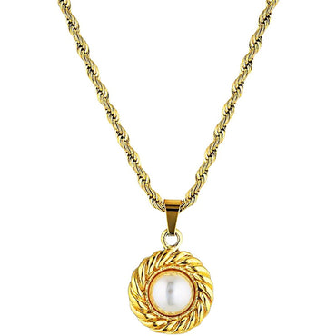 Vintage 18K Gold Plated Square Pearl Pendant Necklace