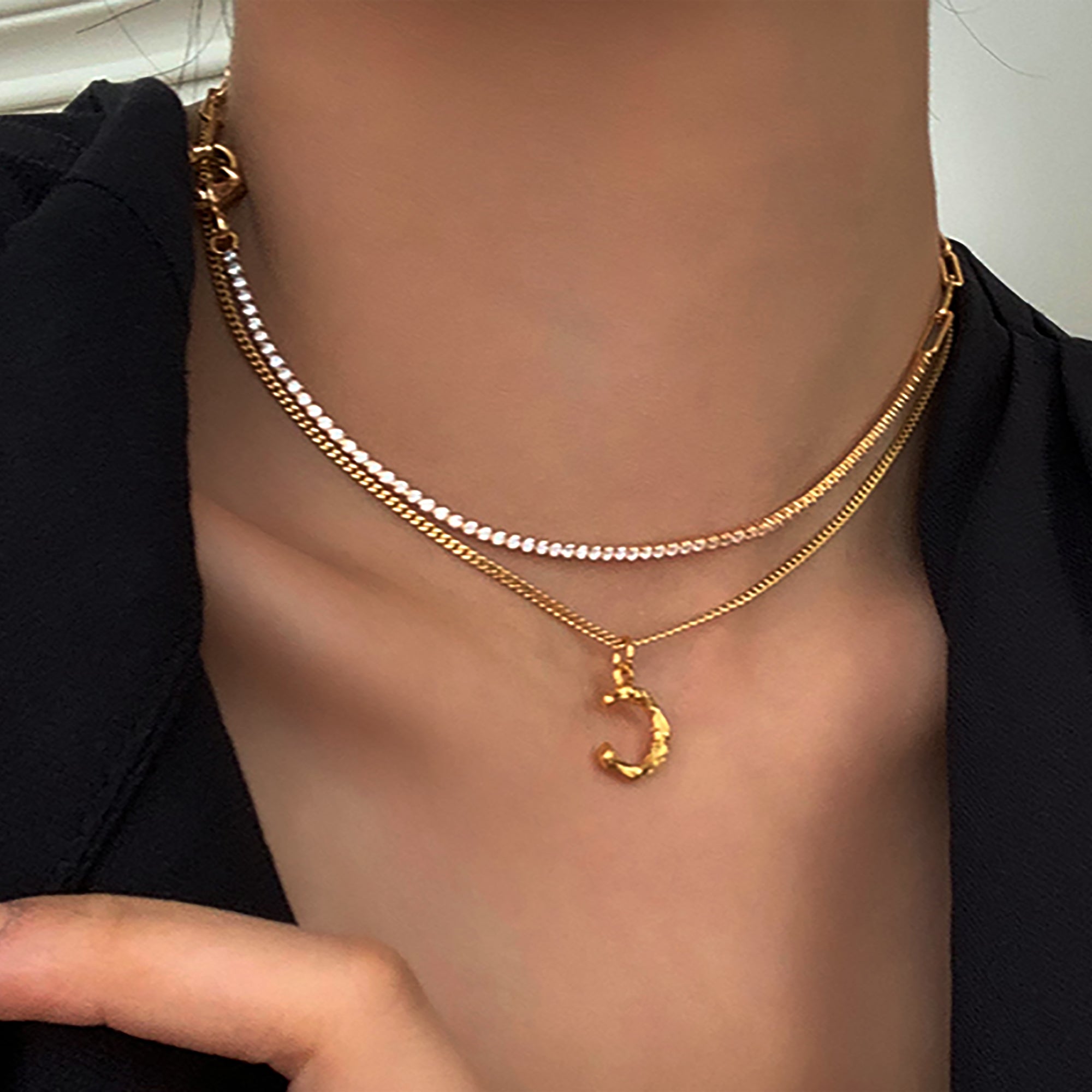 18K Gold Plated CZ Asymmetry Necklace