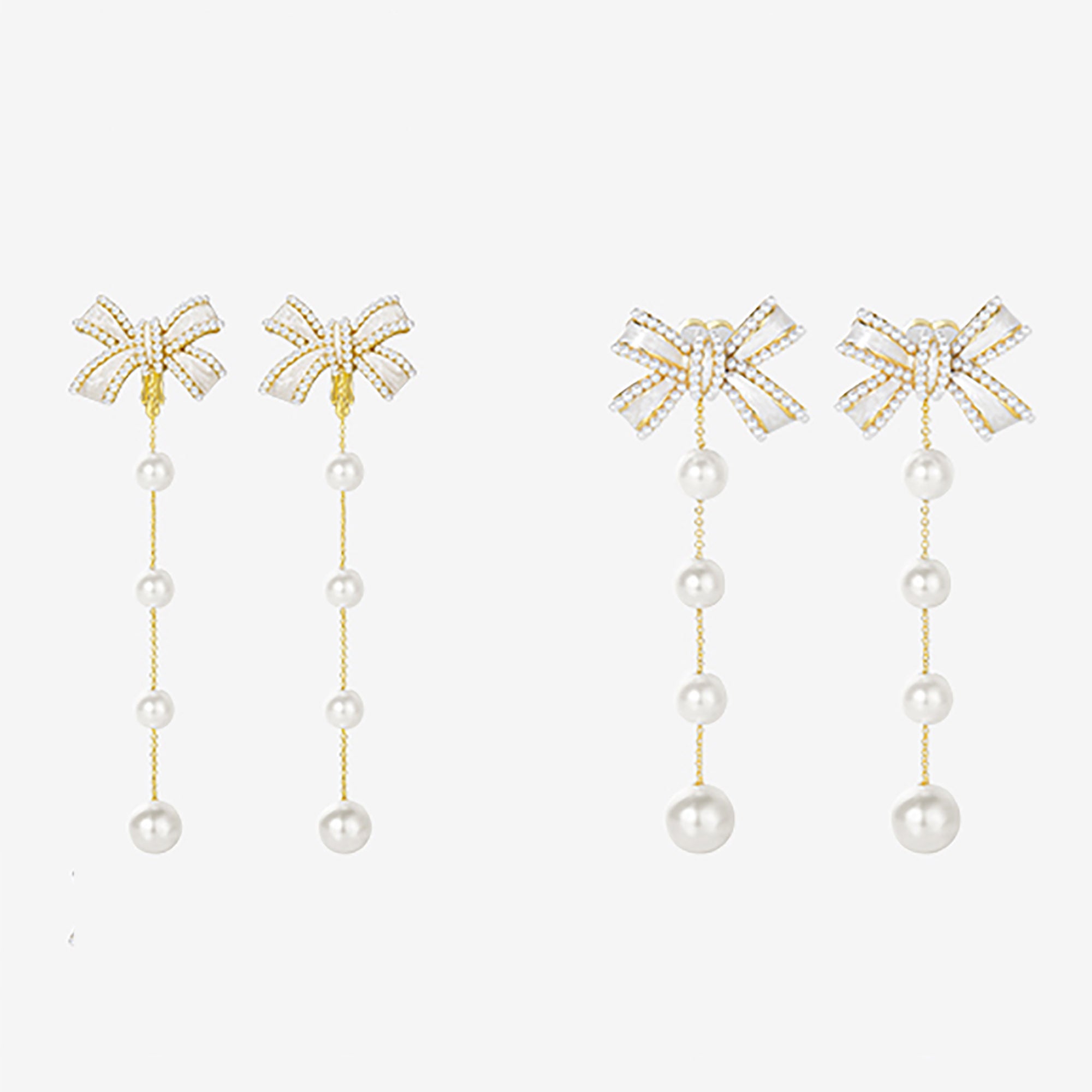 Gold Plated Pearl Bow Dangle Earrings Gift wedding influencer styling KOL / Youtuber / Celebrity / Fashion Icon picked