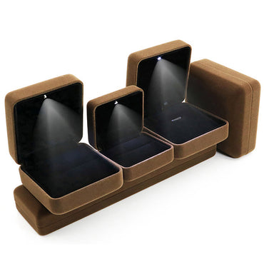 LED Light Brown Velvet Jewelry Box / Gift Box Vintage Gift Home Deco Decoration Design