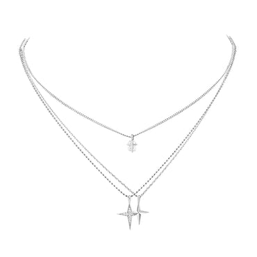 White Gold Plated Layered Cross Pendant Necklace