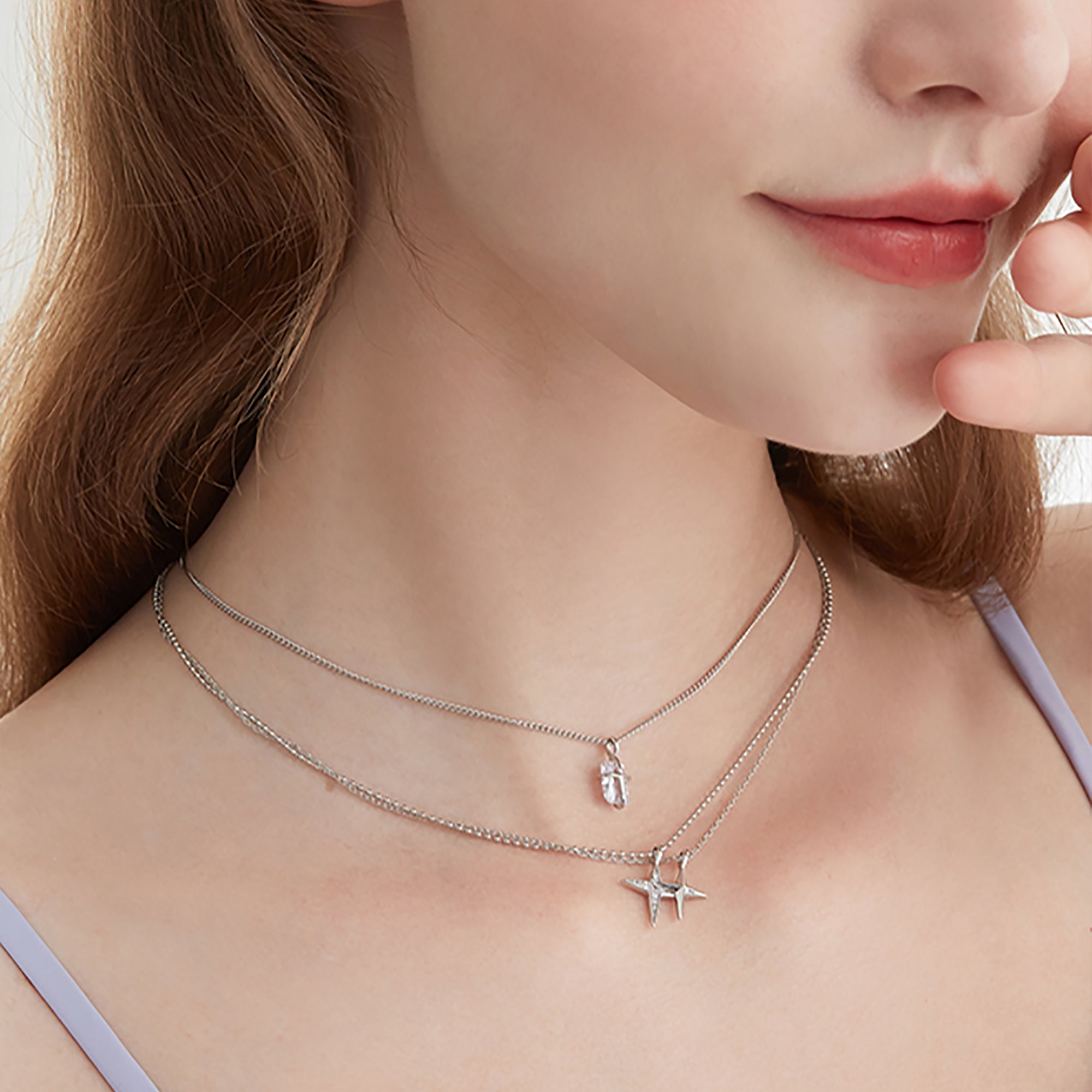 White Gold Plated Layered Cross Pendant Necklace