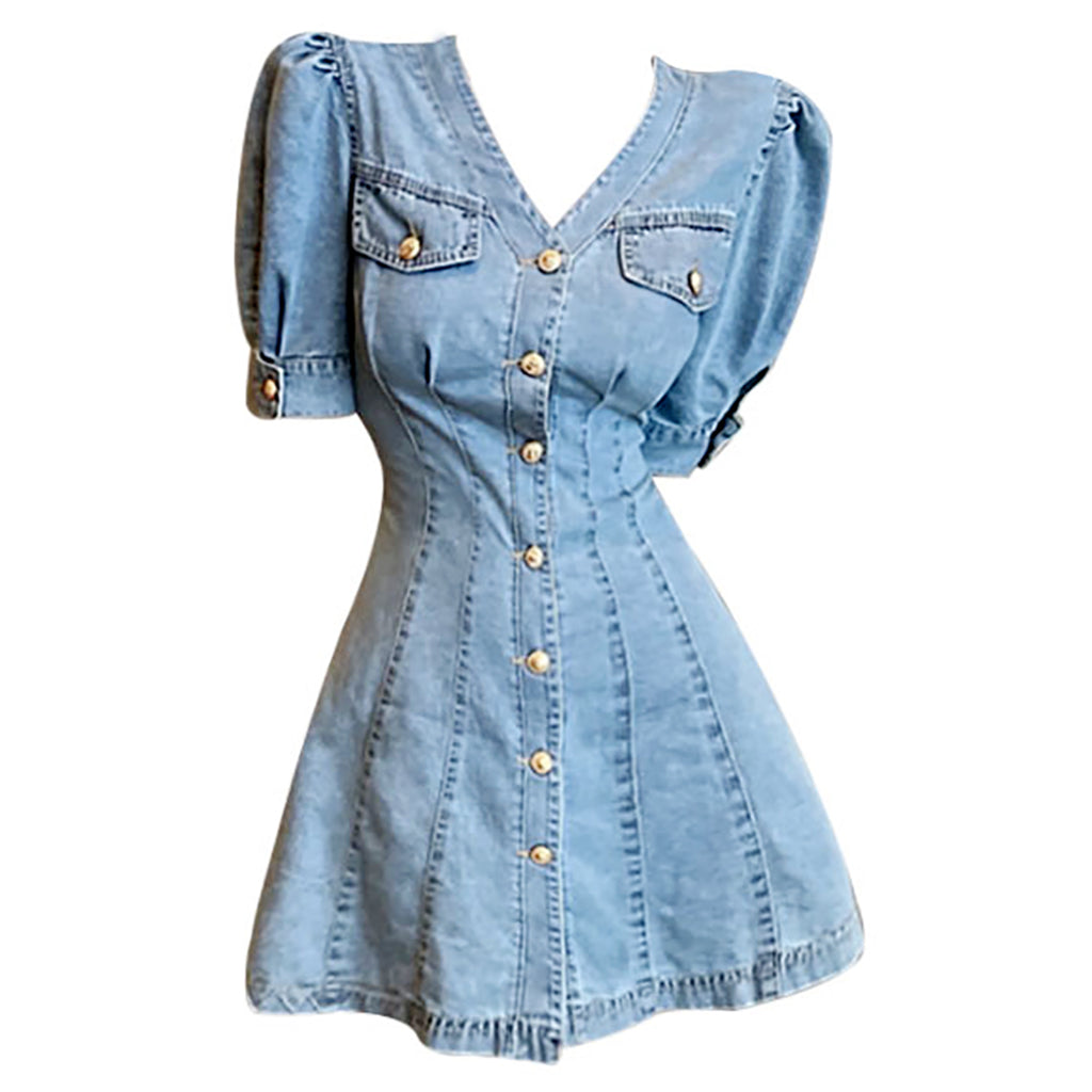 Everyday Denim Bubble Sleeve Dress