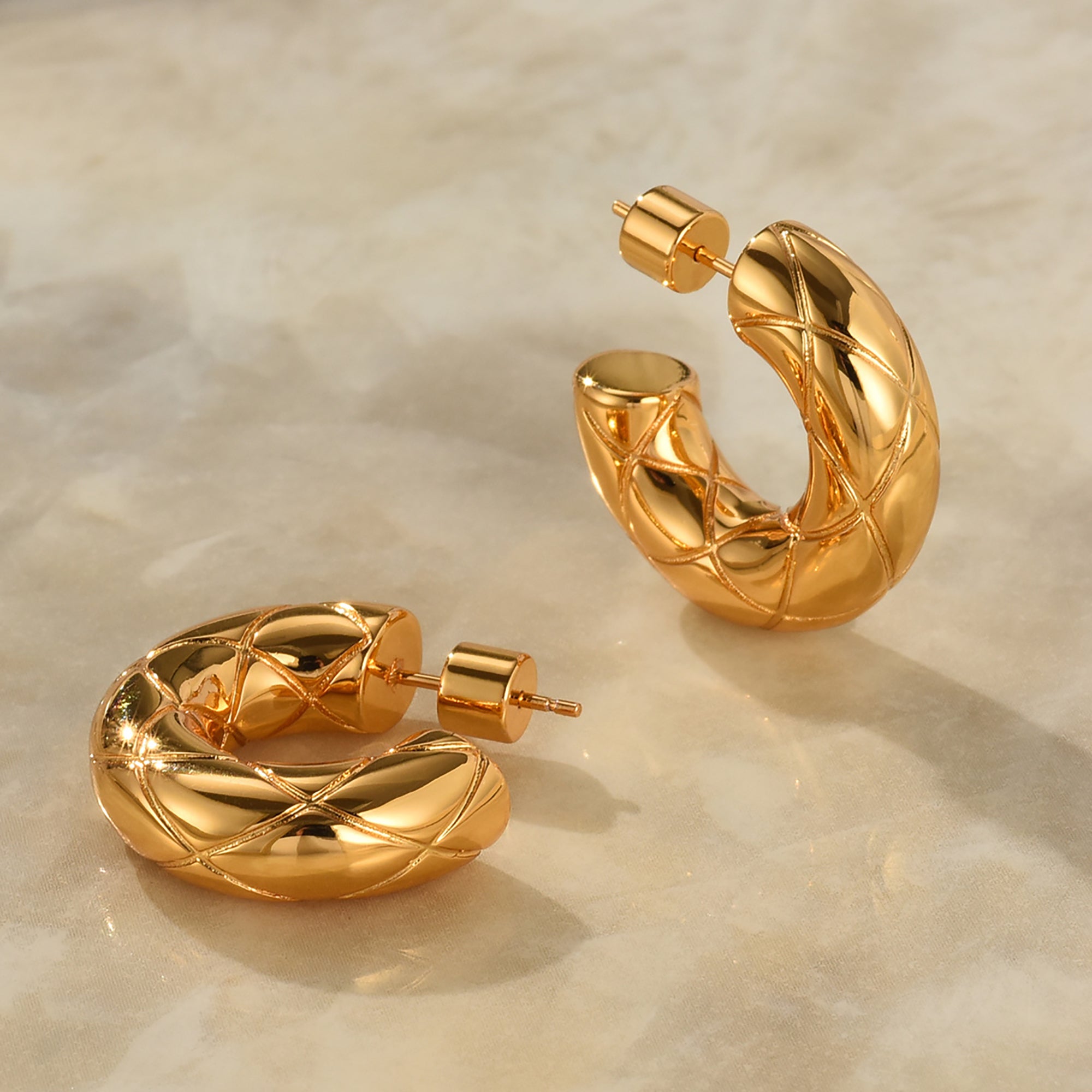 Gold Plated Diamond Check Hoop Earrings Valentine Day Gif