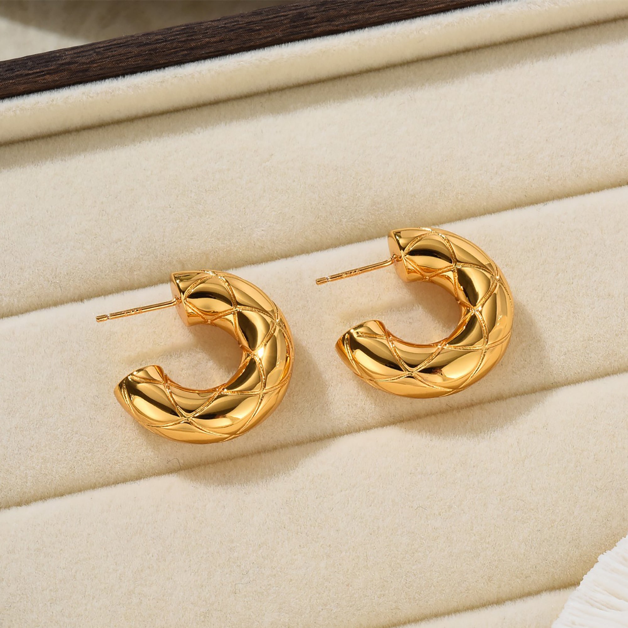 Gold Plated Diamond Check Hoop Earrings Valentine Day Gif