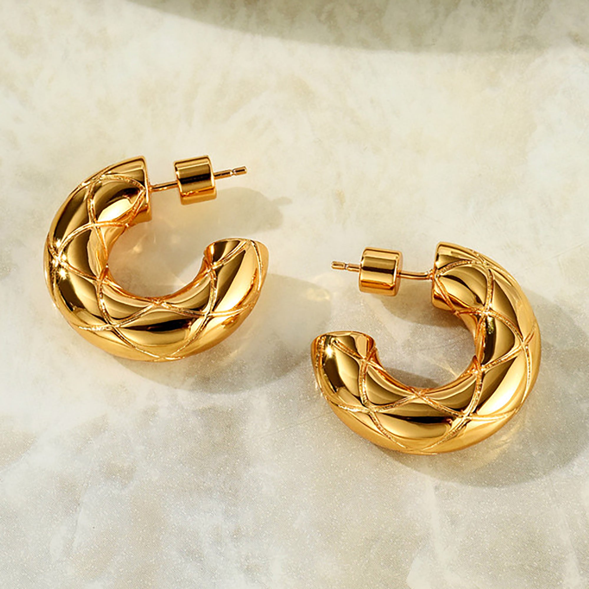 Gold Plated Diamond Check Hoop Earrings Valentine Day Gif