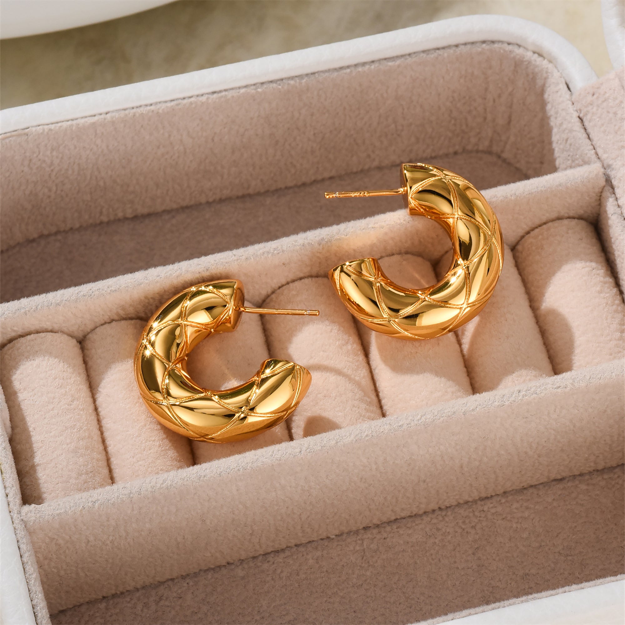 Gold Plated Diamond Check Hoop Earrings Valentine Day Gif