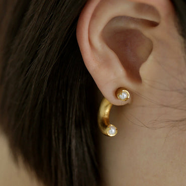 Gold Plated Pearl Double Side Hoop Earrings Valentine Day Gift