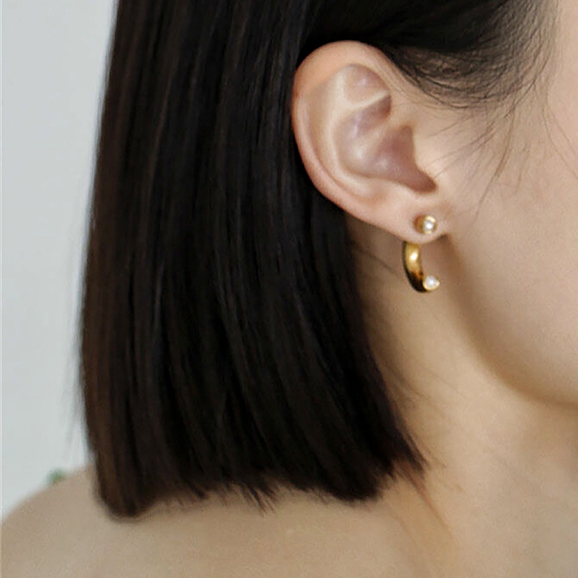 Gold Plated Pearl Double Side Hoop Earrings Valentine Day Gift