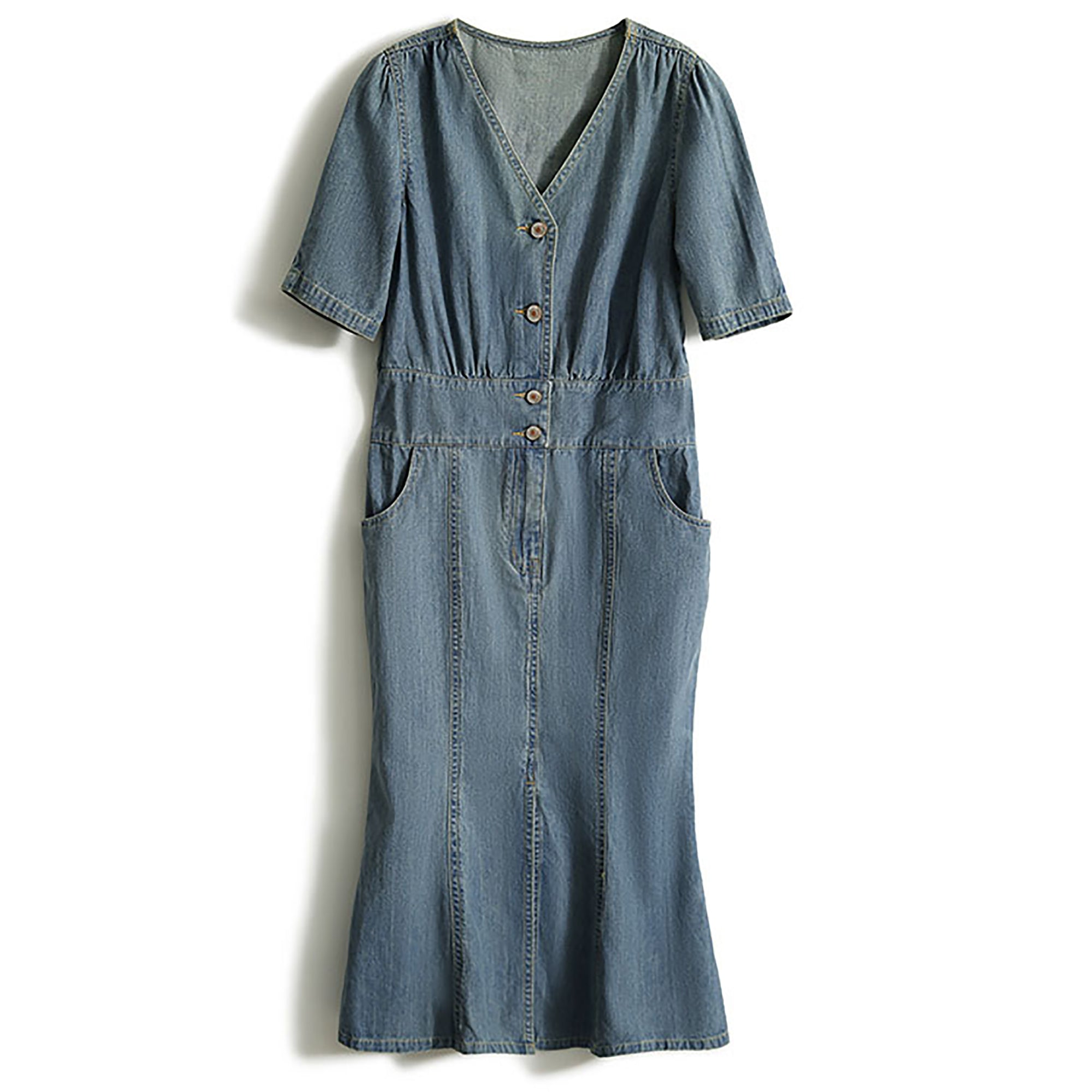 Denim Short Sleeves Fishtail Dress