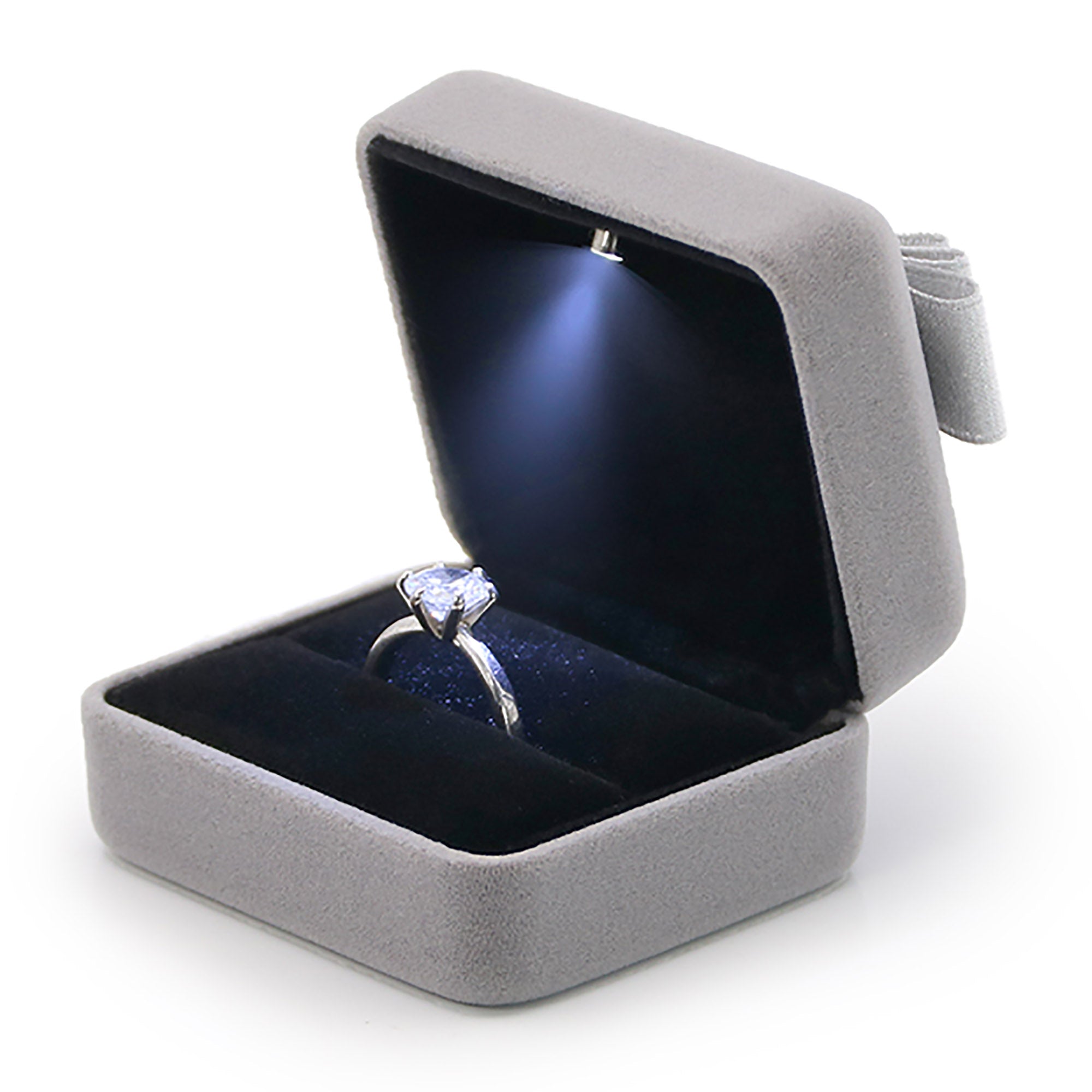 LED Light Grey Velvet Jewelry Box / Gift Box Vintage Gift Home Deco Decoration Design