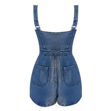 Everyday Blue Denim Short Sleeves Romper / Jumpsuit