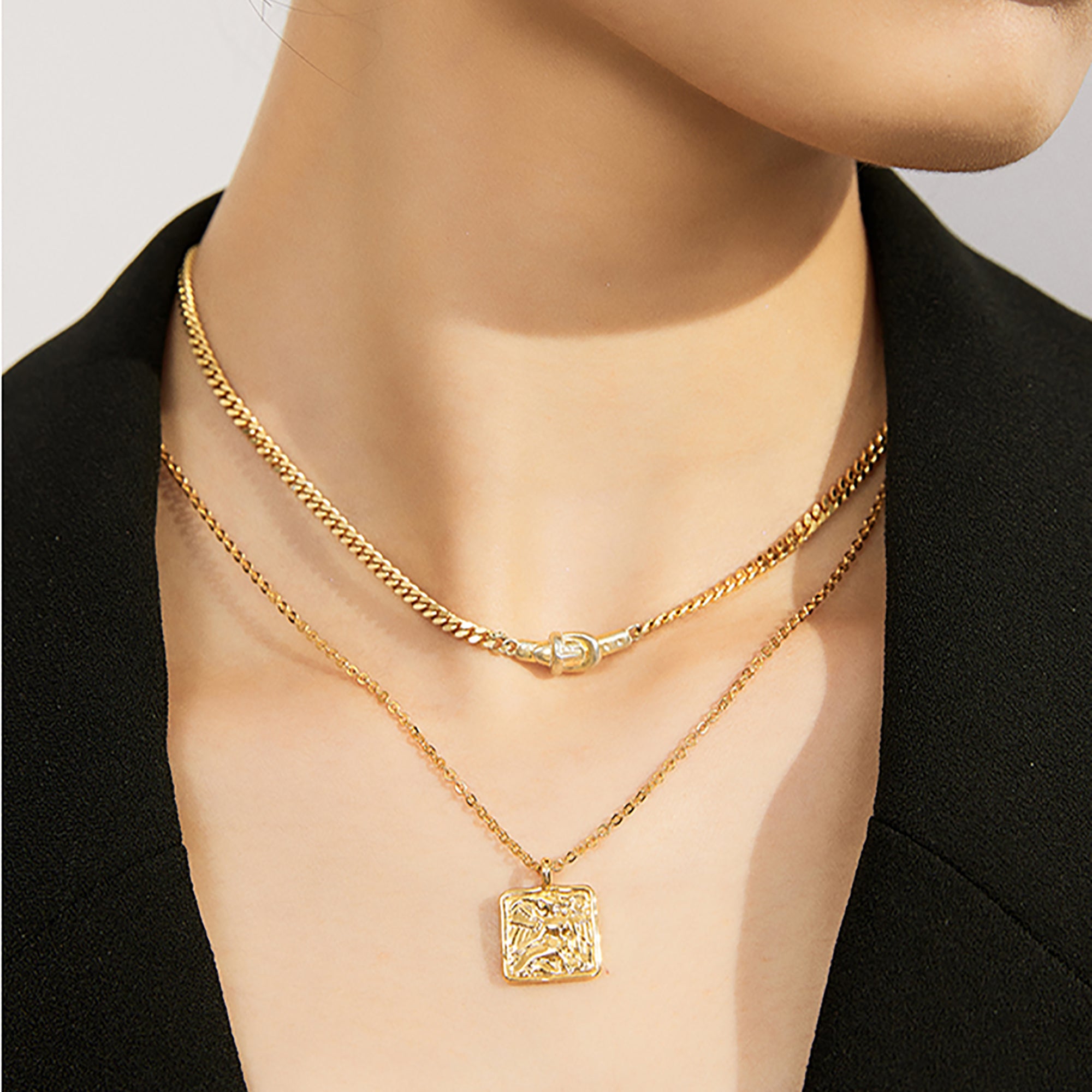 18K Gold Plated Layered Pendant Necklace