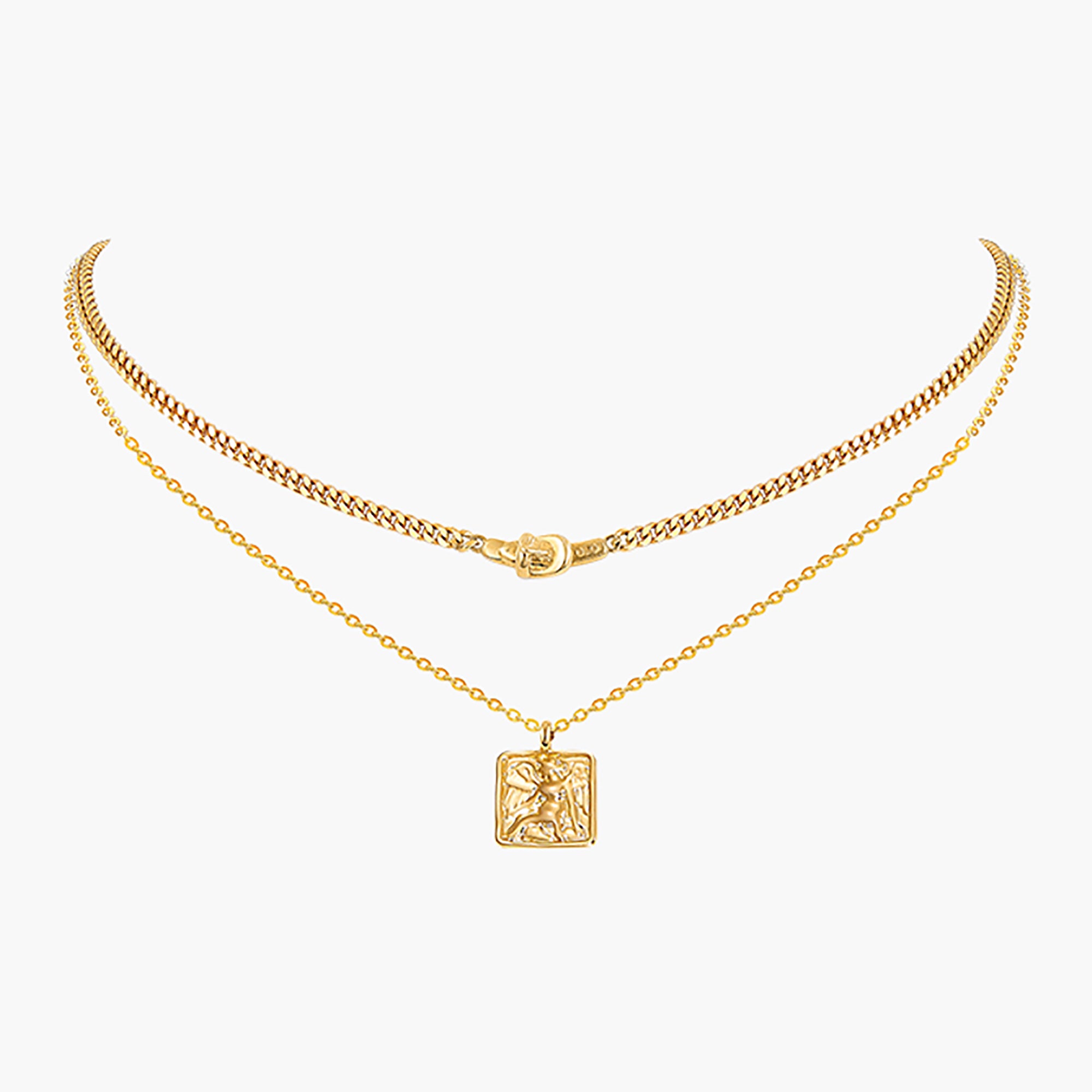 18K Gold Plated Layered Pendant Necklace