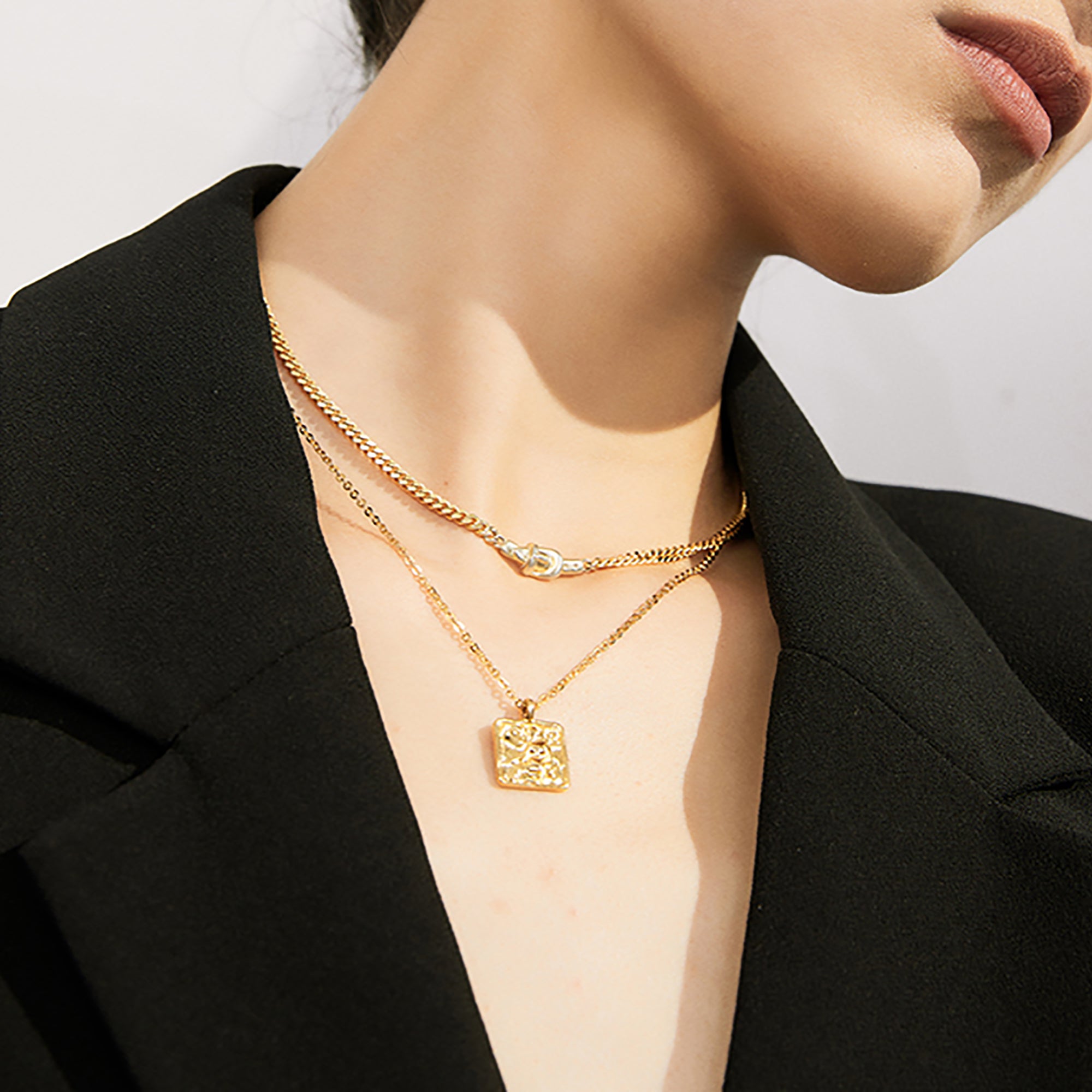 18K Gold Plated Layered Pendant Necklace