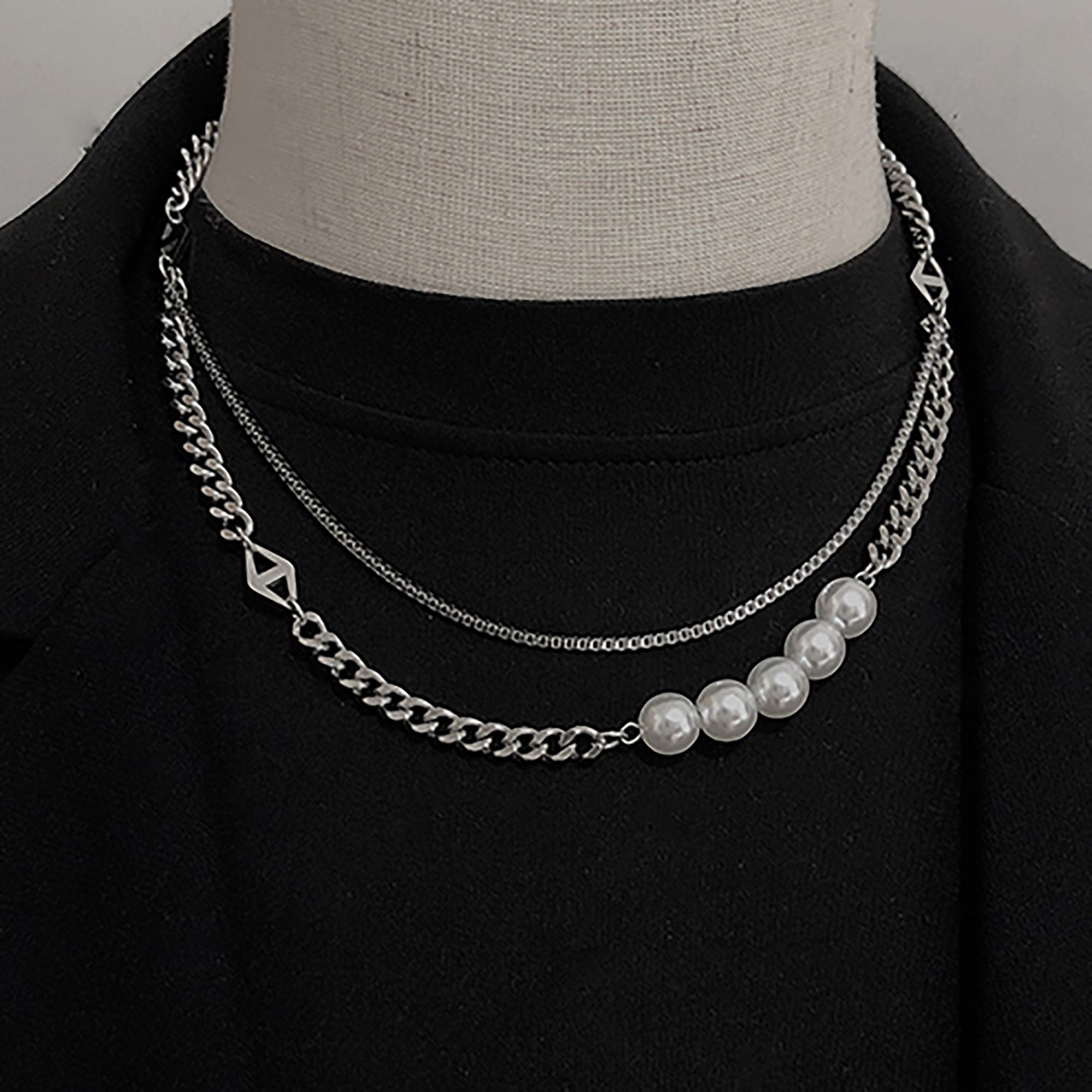 Stainless Steel w/ Pearl 46+6cm Layered Necklace Valentine Day Gift KOL / Youtuber / Celebrity / Fashion Icon styling