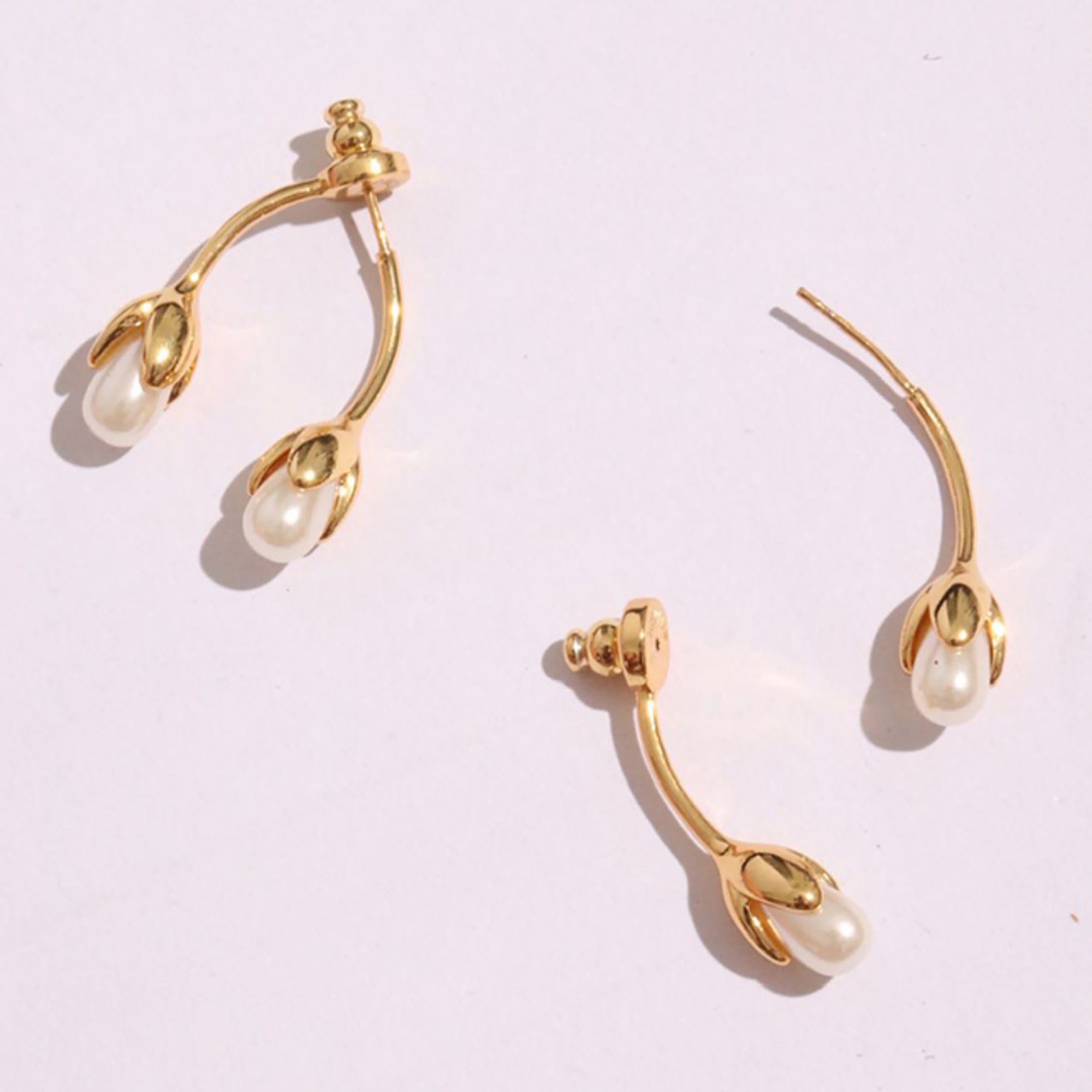 Gold Plated Pearl Double Side Earrings Valentine Day Gift