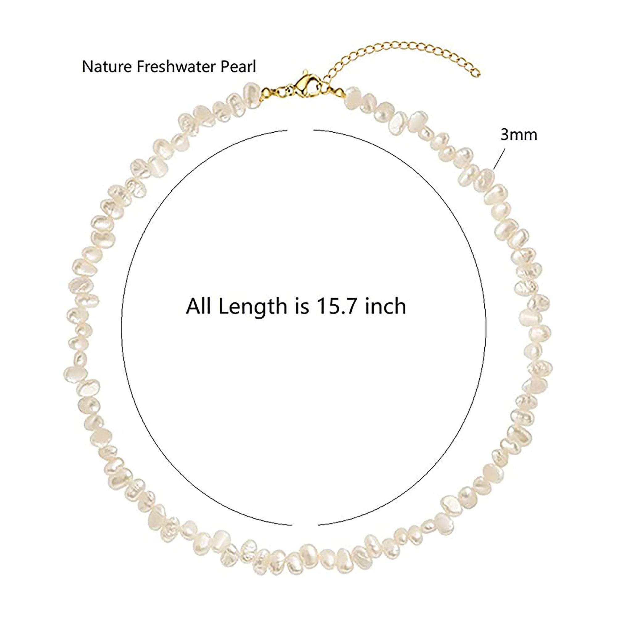 3 mm / 15.7 inches Pearl Choker Fashion Handpicked Cultured Barque Pearls Handmade Strand Chain Trendy Delicate Necklace