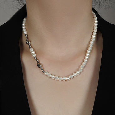 Pearl w/ Metal Chain Necklace Valentine Day Gift