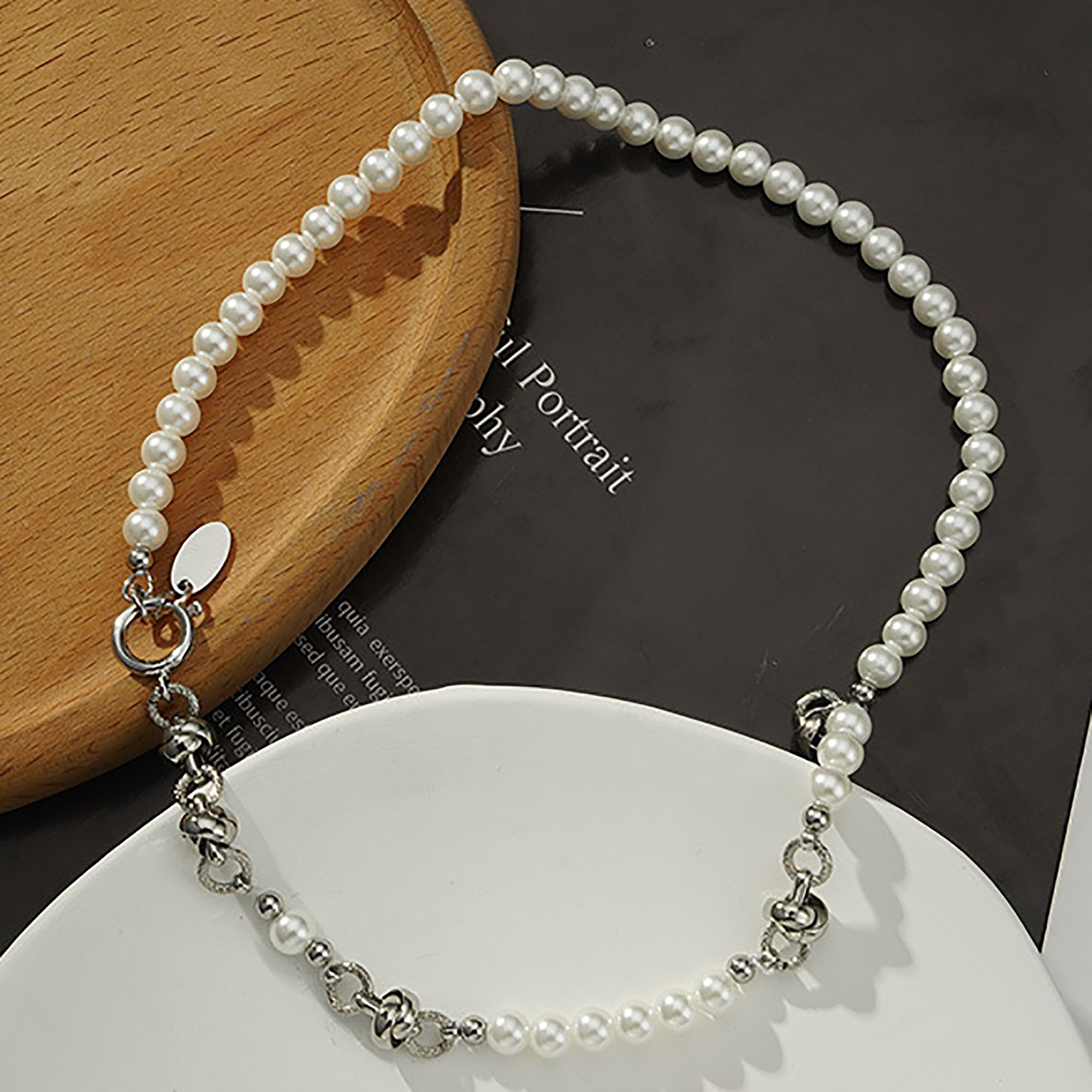 Pearl w/ Metal Chain Necklace Valentine Day Gift