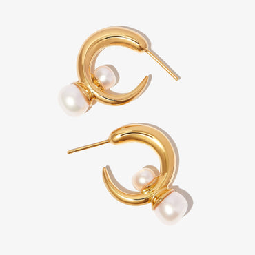 Gold Plated Pearl Hoop Earrings Valentine Day Gift