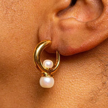 Gold Plated Pearl Hoop Earrings Valentine Day Gift