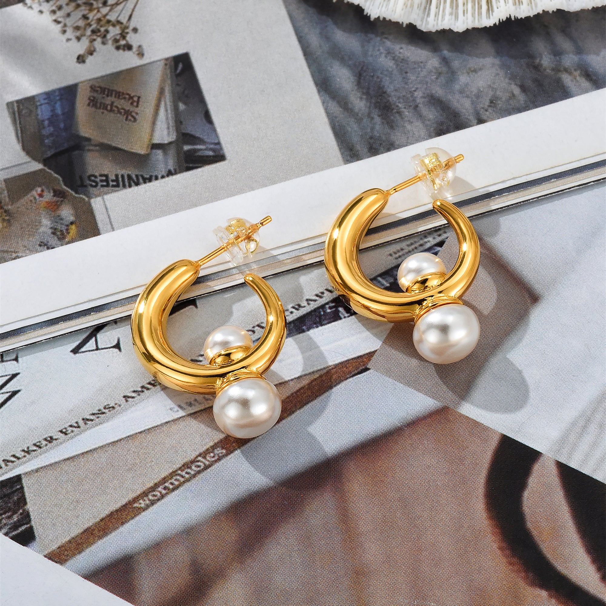 Gold Plated Pearl Hoop Earrings Valentine Day Gift