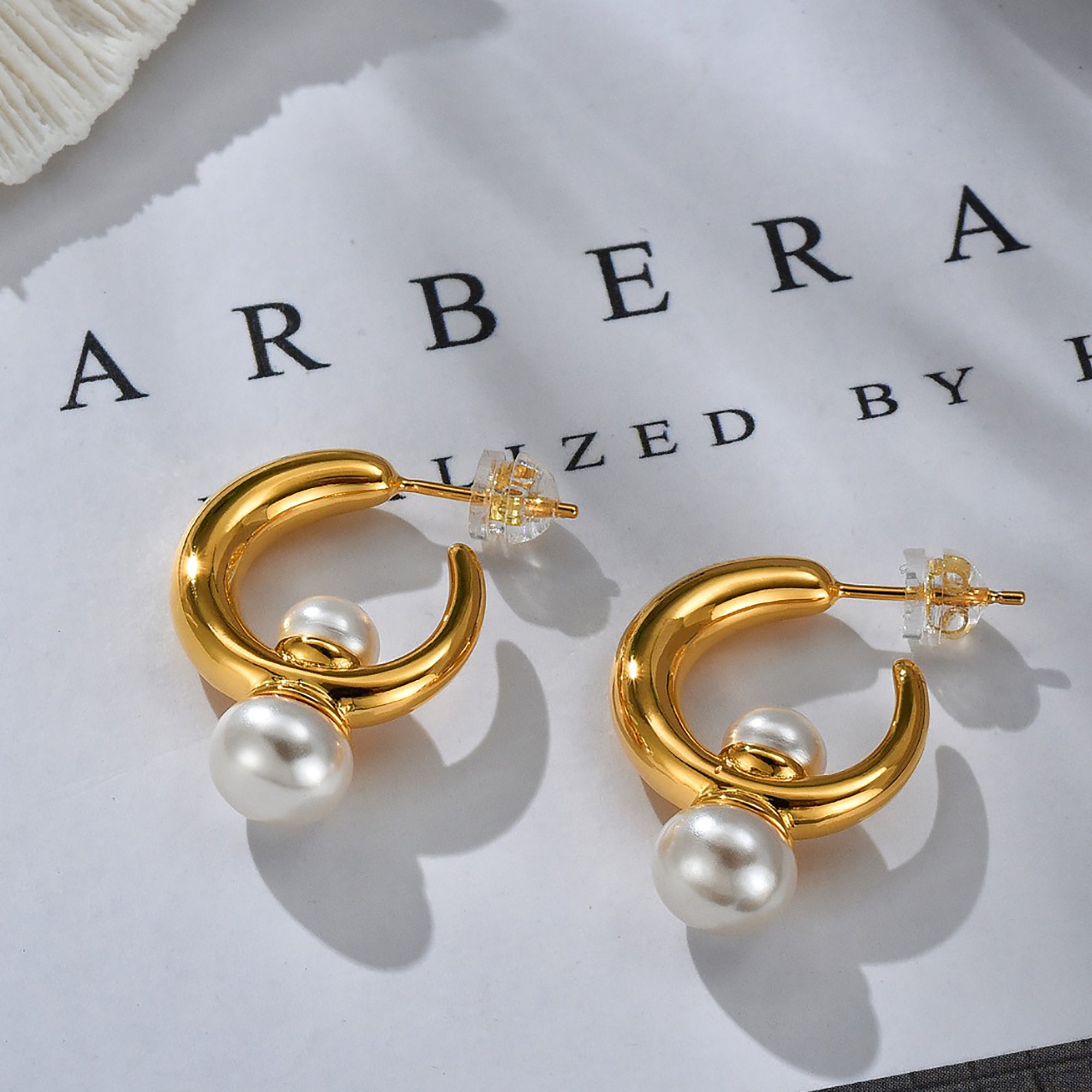 Gold Plated Pearl Hoop Earrings Valentine Day Gift