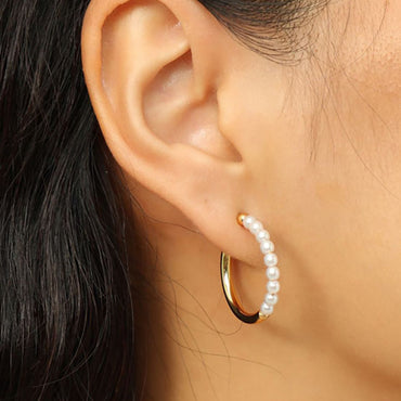 Gold Plated Pearl Hoop Earrings Valentine Day Gift