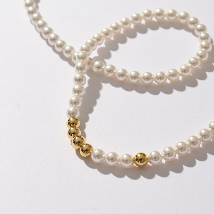 Pearl w/ Metal Ball Necklace Valentine Day Gift