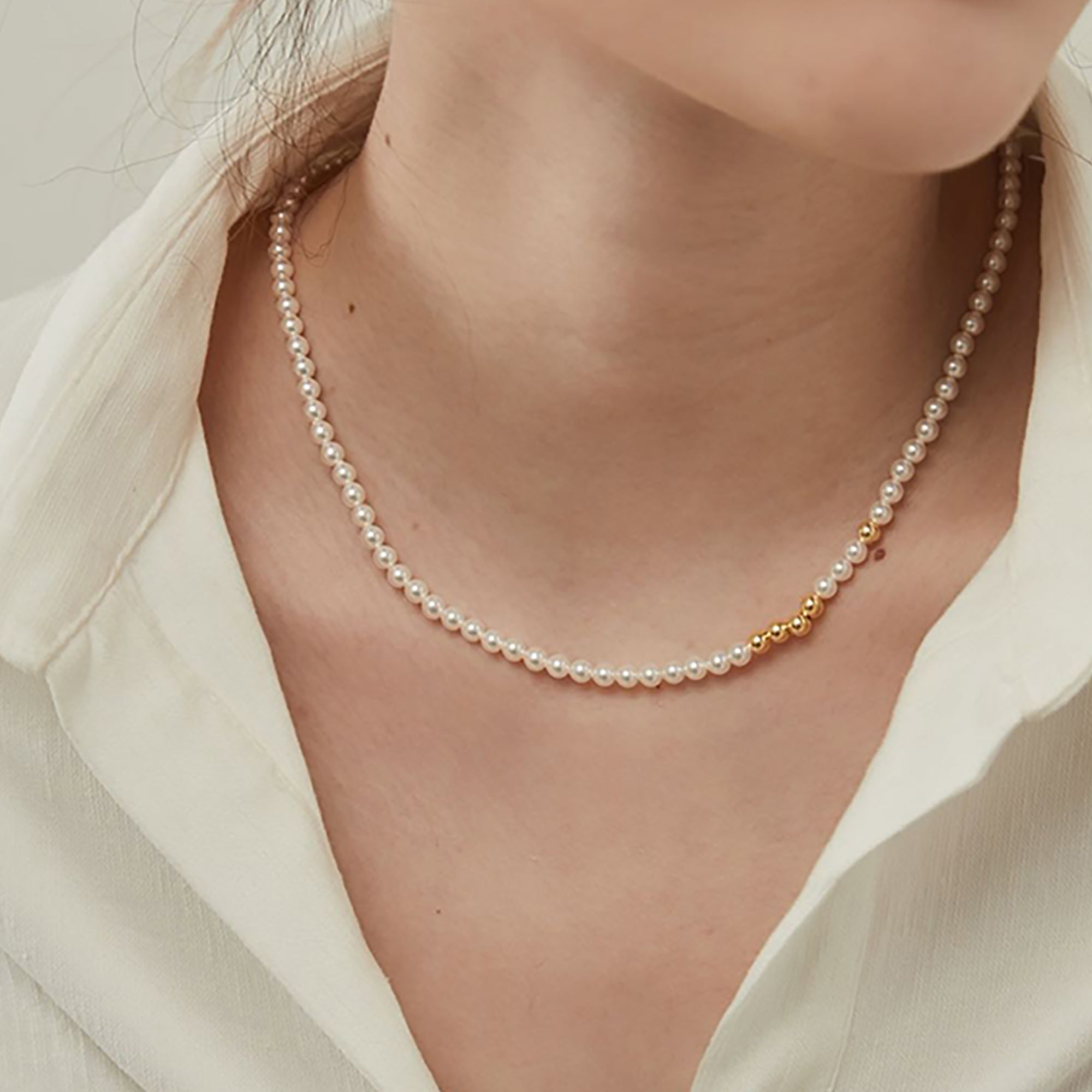 Pearl w/ Metal Ball Necklace Valentine Day Gift