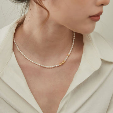 Pearl w/ Metal Ball Necklace Valentine Day Gift