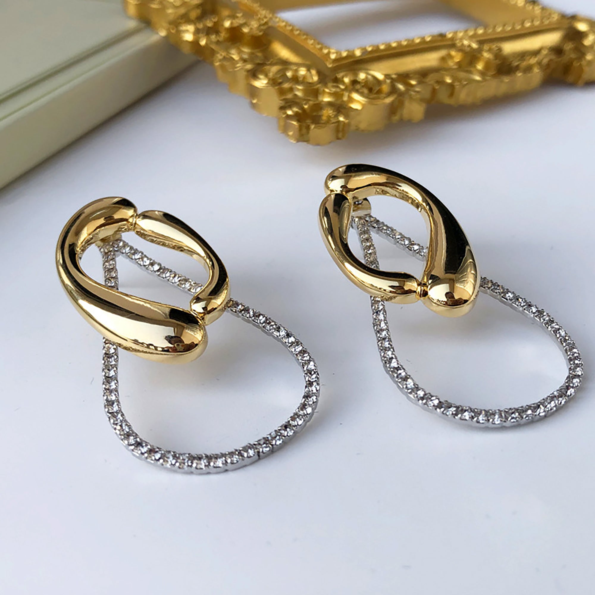 Gold Plated Hoop w/ CZ Designer Earrings Valentine Day Gift birthday party anniversary