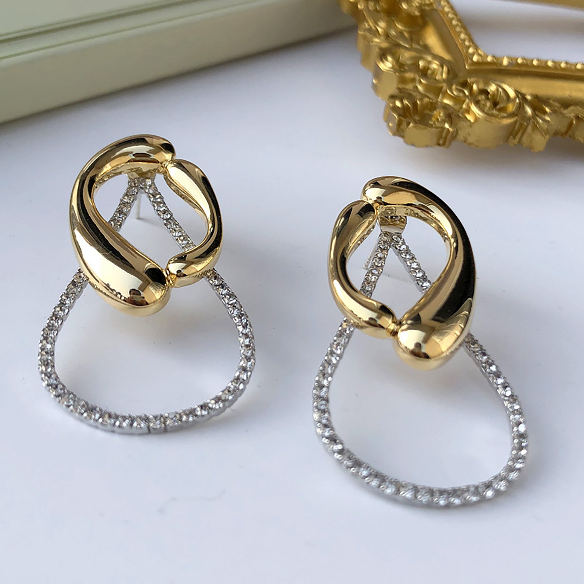 Gold Plated Hoop w/ CZ Designer Earrings Valentine Day Gift birthday party anniversary