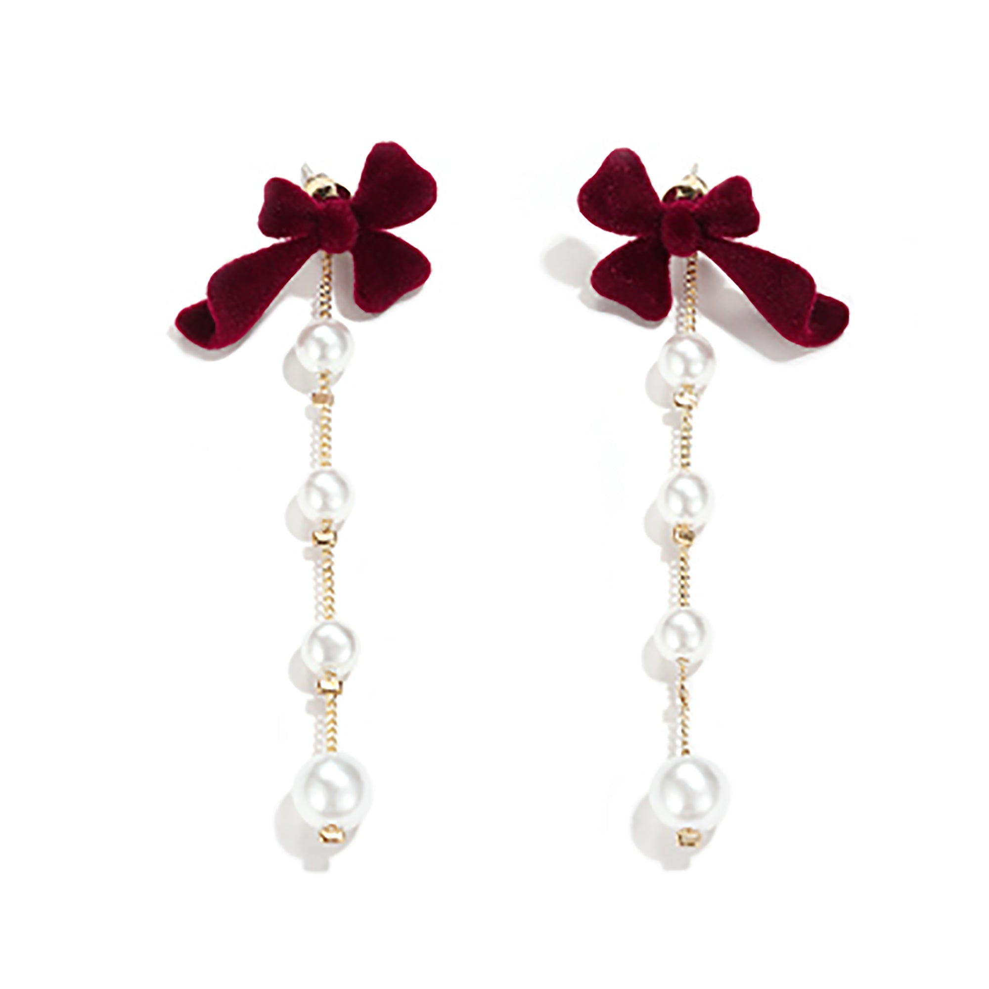 Ribbon Bow Pearl Link Earrings Valentine Day Gift birthday party anniversary