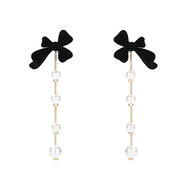 Ribbon Bow Pearl Link Earrings Valentine Day Gift birthday party anniversary