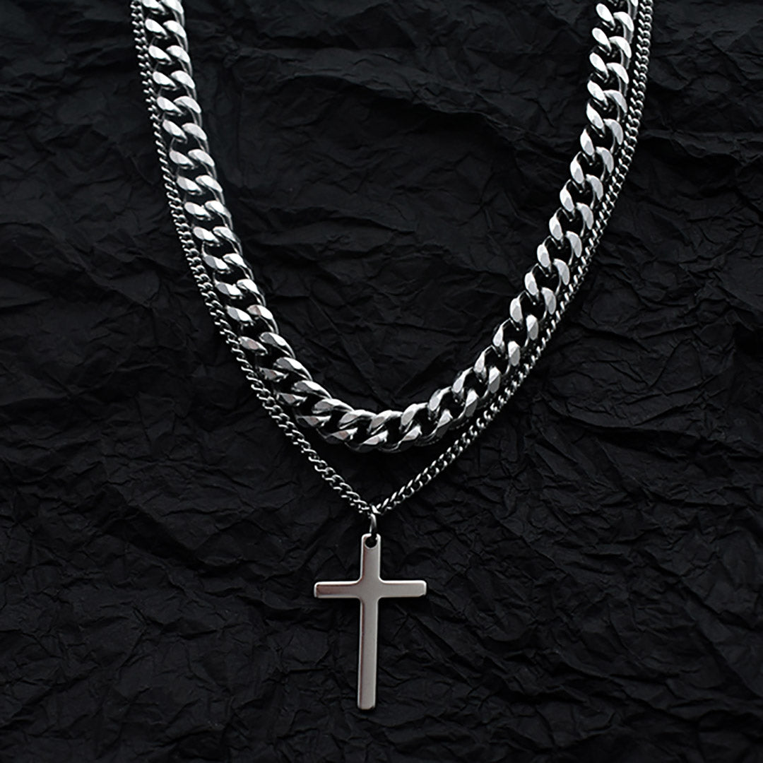 Stainless Steel 42cm Cross Pendant Layered Necklace Valentine Day Gift KOL / Youtuber / Celebrity / Fashion Icon styling