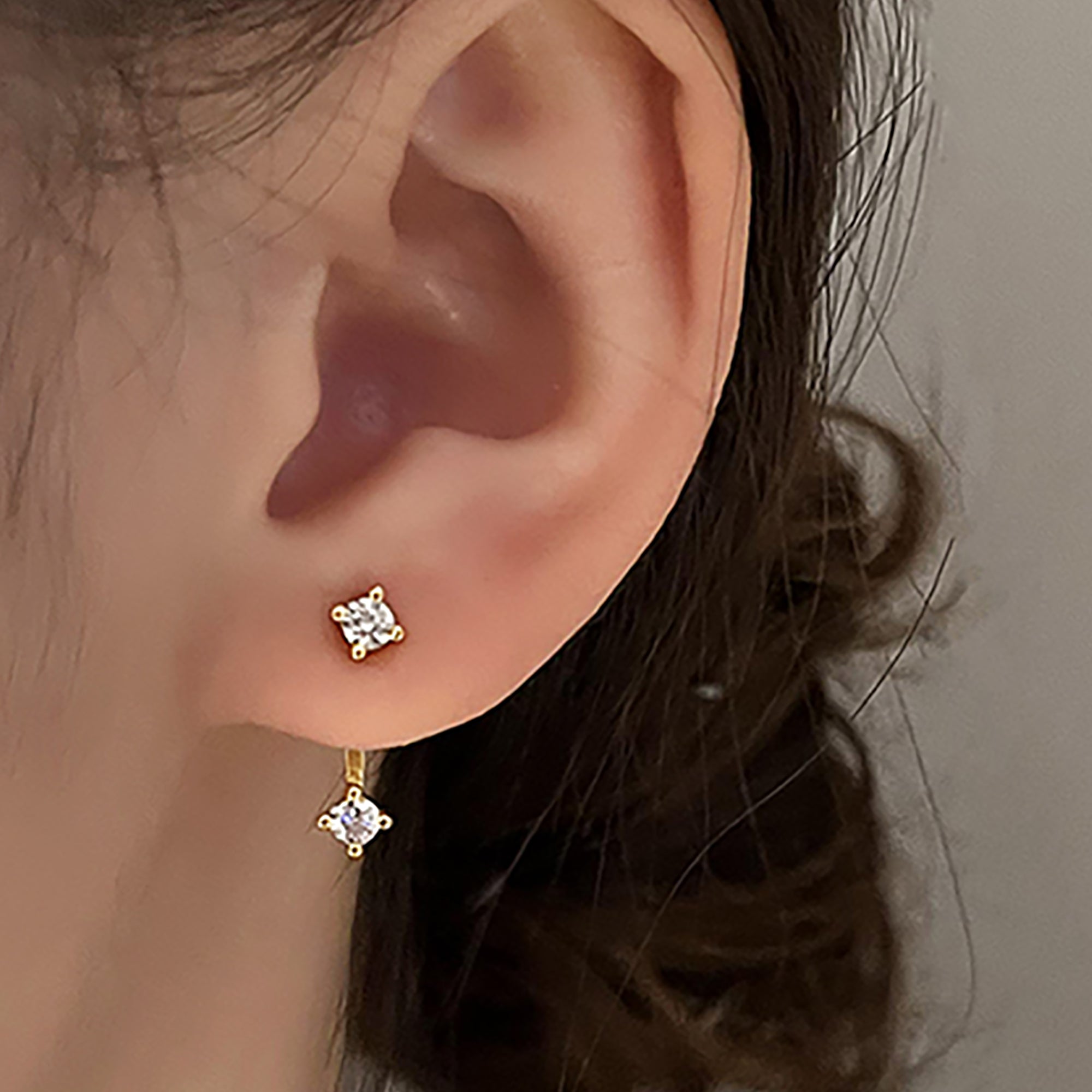 18K Gold Plated w/ CZ Double Side Stud Earrings Valentine Day Gift birthday party anniversary