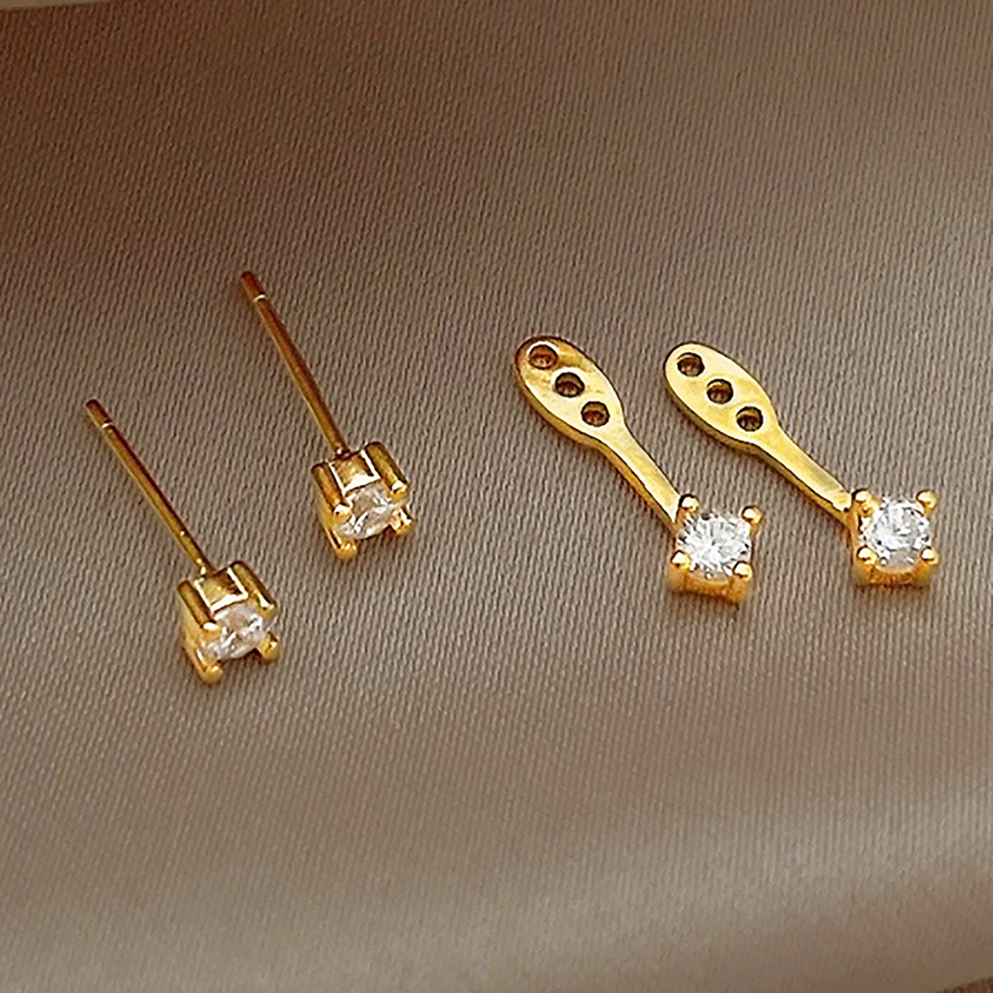 18K Gold Plated w/ CZ Double Side Stud Earrings Valentine Day Gift birthday party anniversary