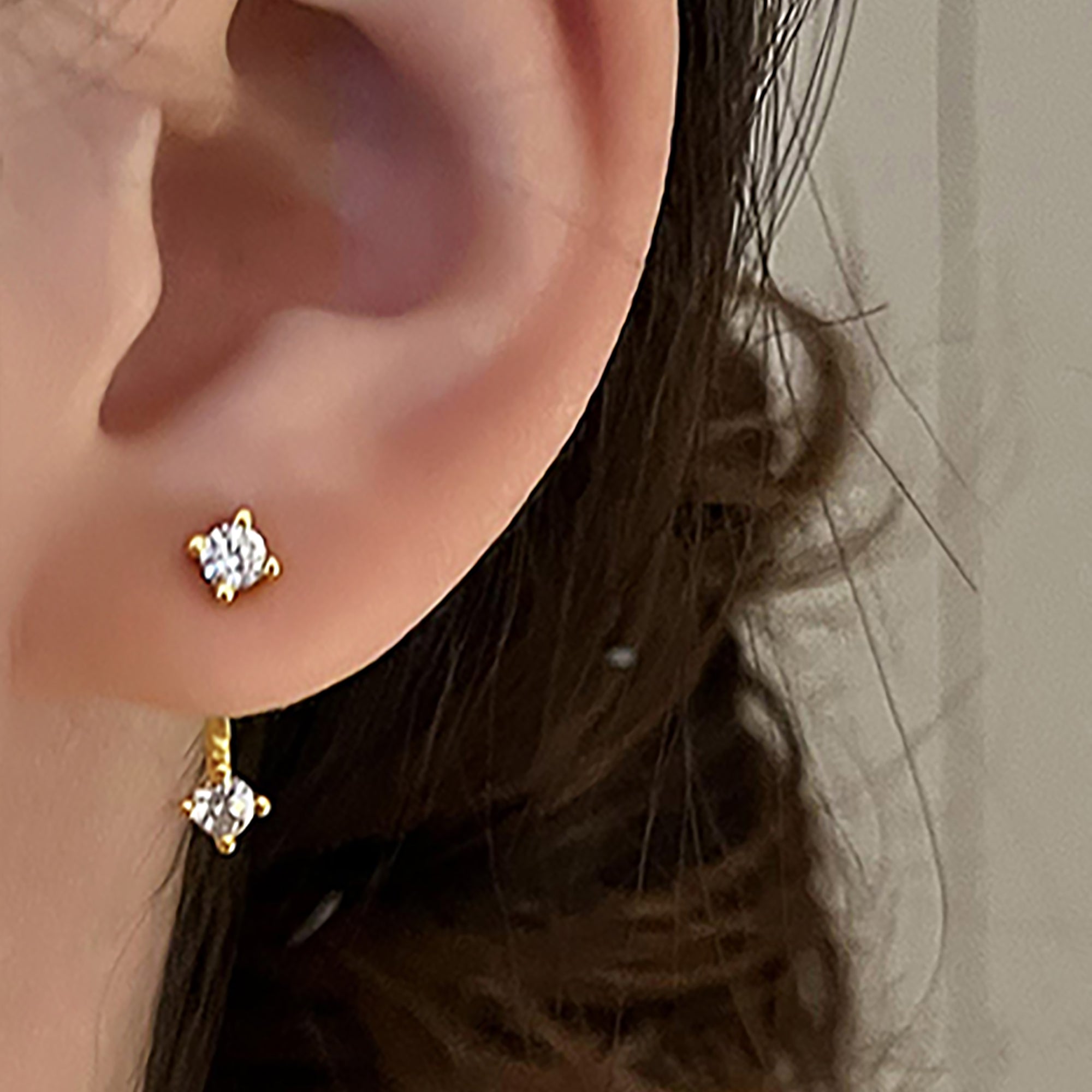 18K Gold Plated w/ CZ Double Side Stud Earrings Valentine Day Gift birthday party anniversary