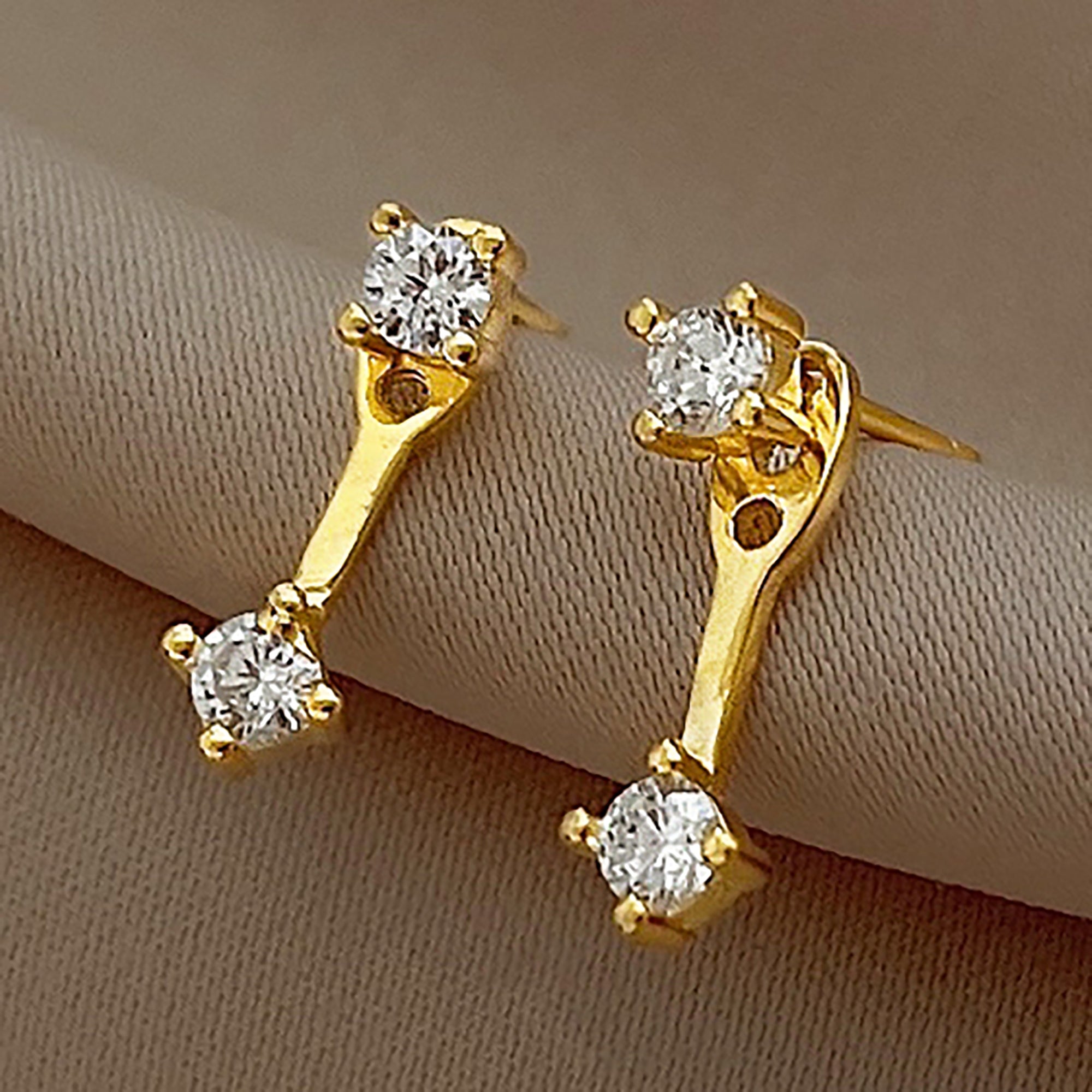 18K Gold Plated w/ CZ Double Side Stud Earrings Valentine Day Gift birthday party anniversary